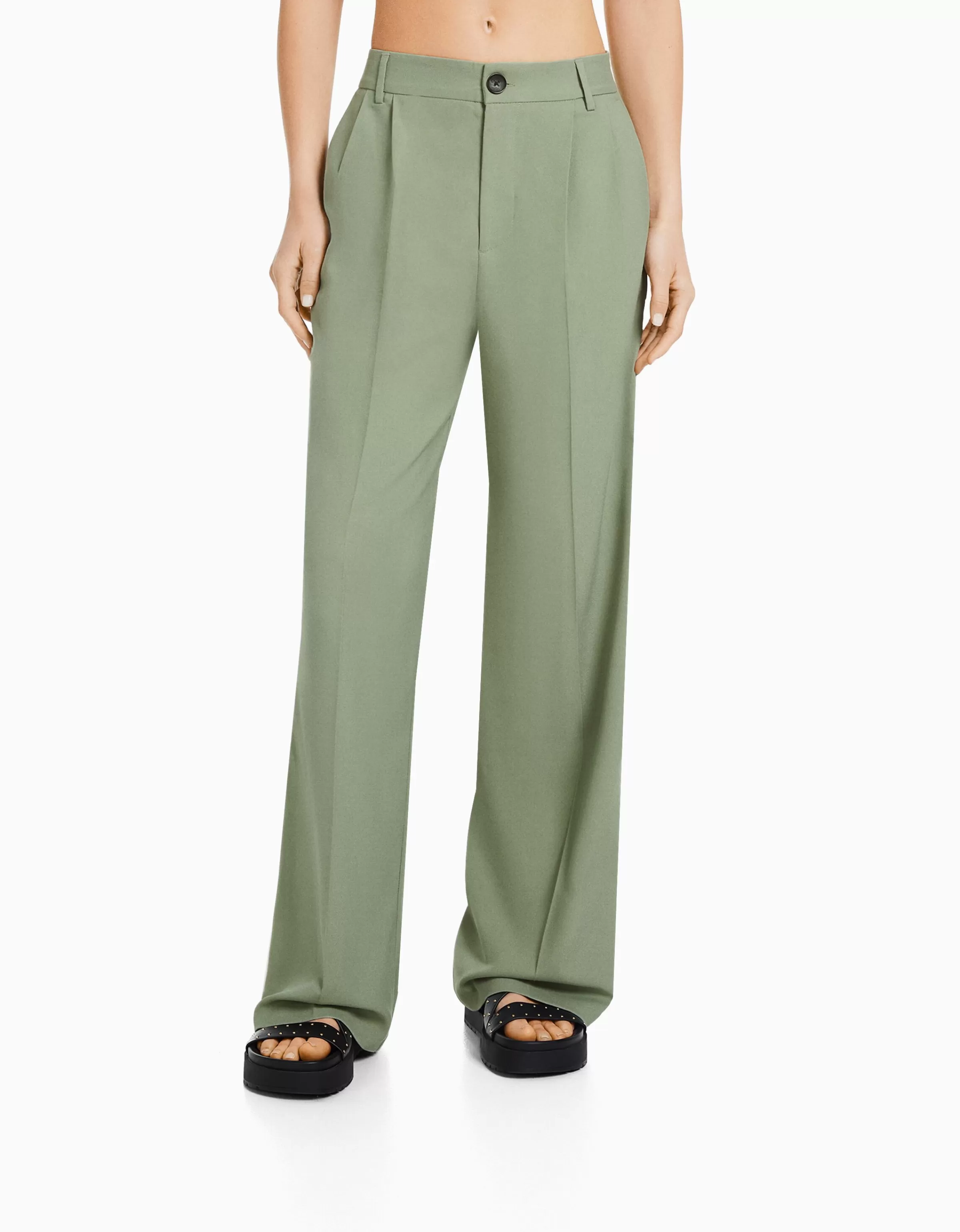 BERSHKA Pantaloni Uomo Confortevole - Modello Morbido Dad Fit in Tonalità Cammello