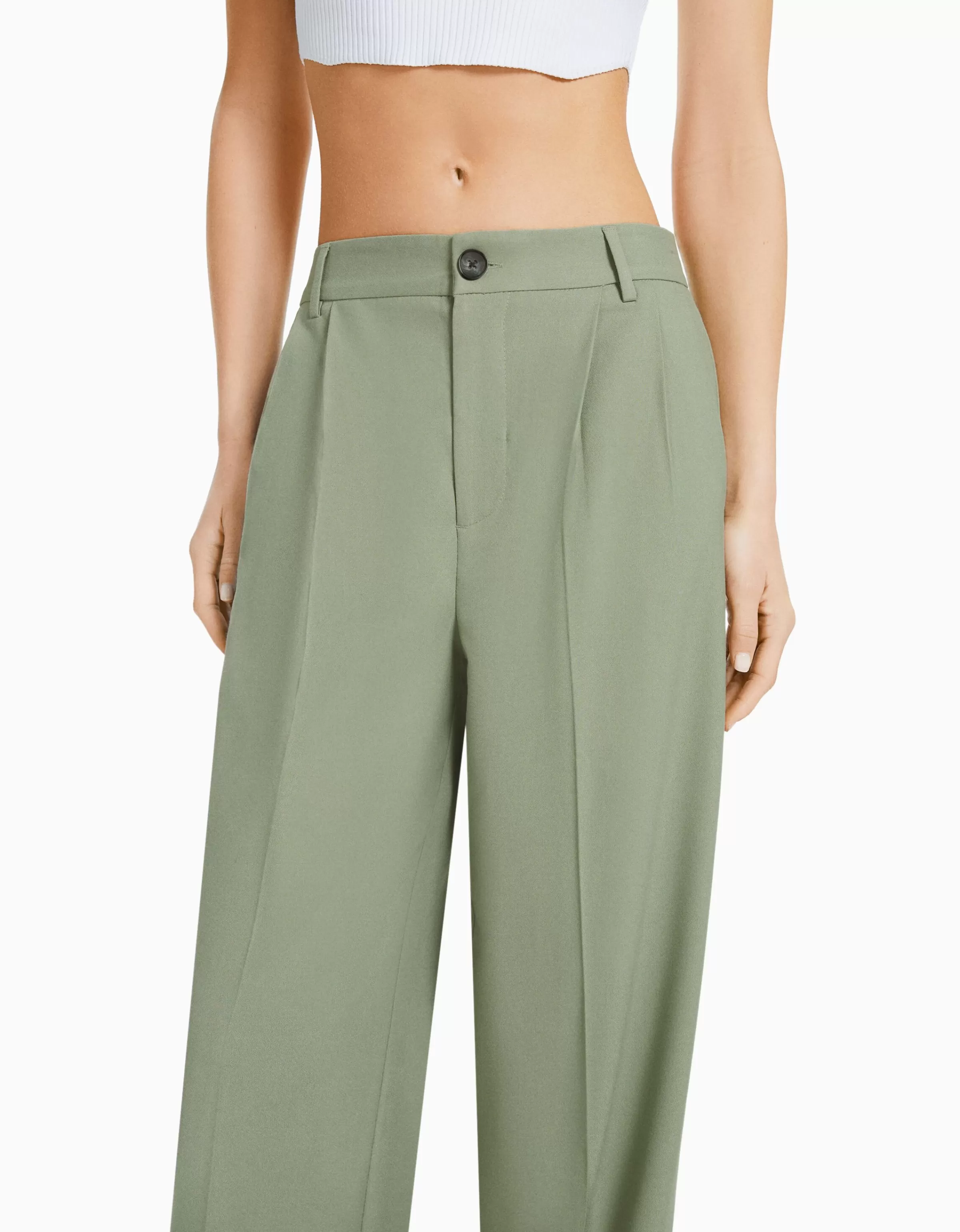 BERSHKA Pantaloni Uomo Confortevole - Modello Morbido Dad Fit in Tonalità Cammello