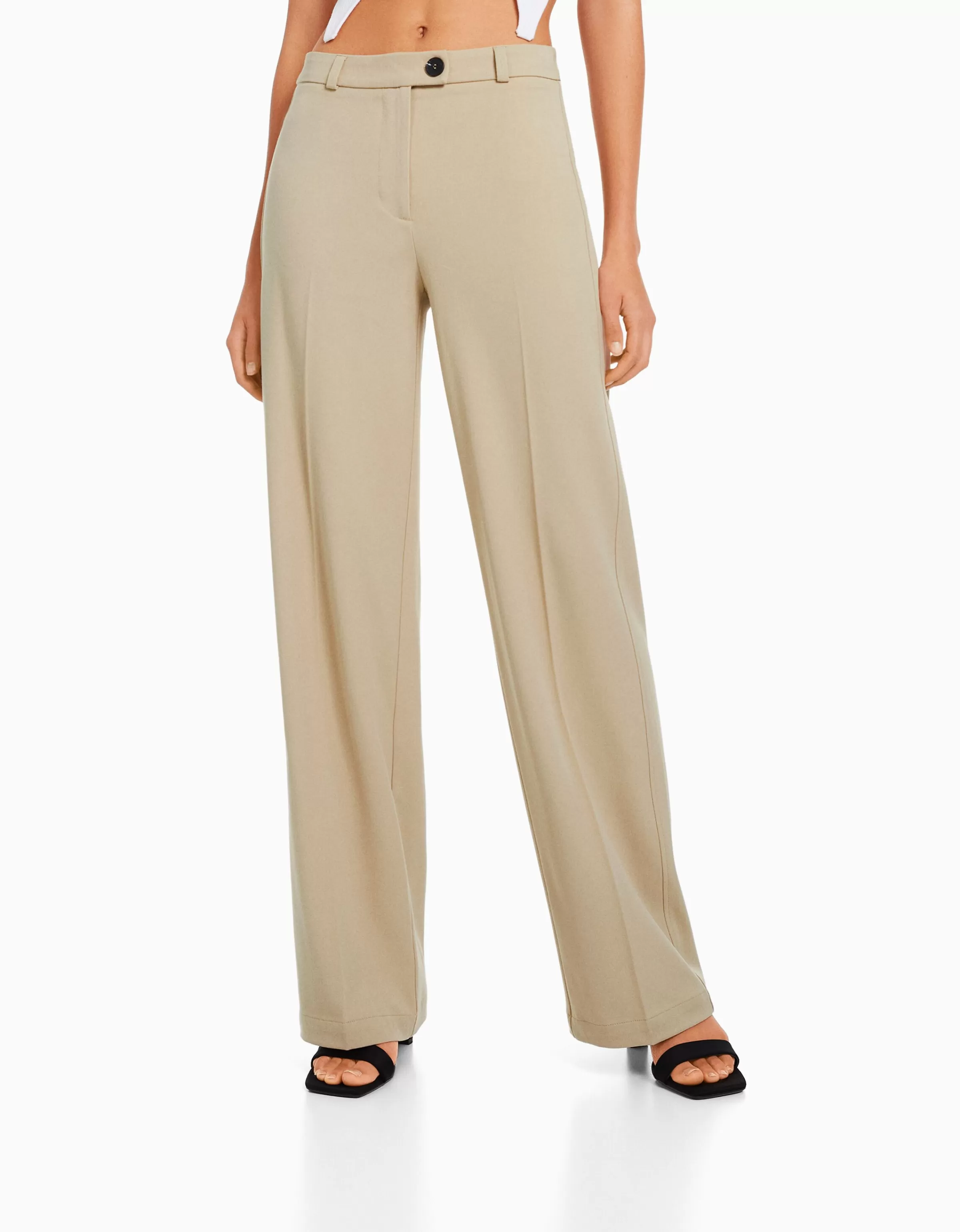 BERSHKA Basiques Pantalone sartoriale a gamba larga con passanti blu marino - stile classico per un look versatile