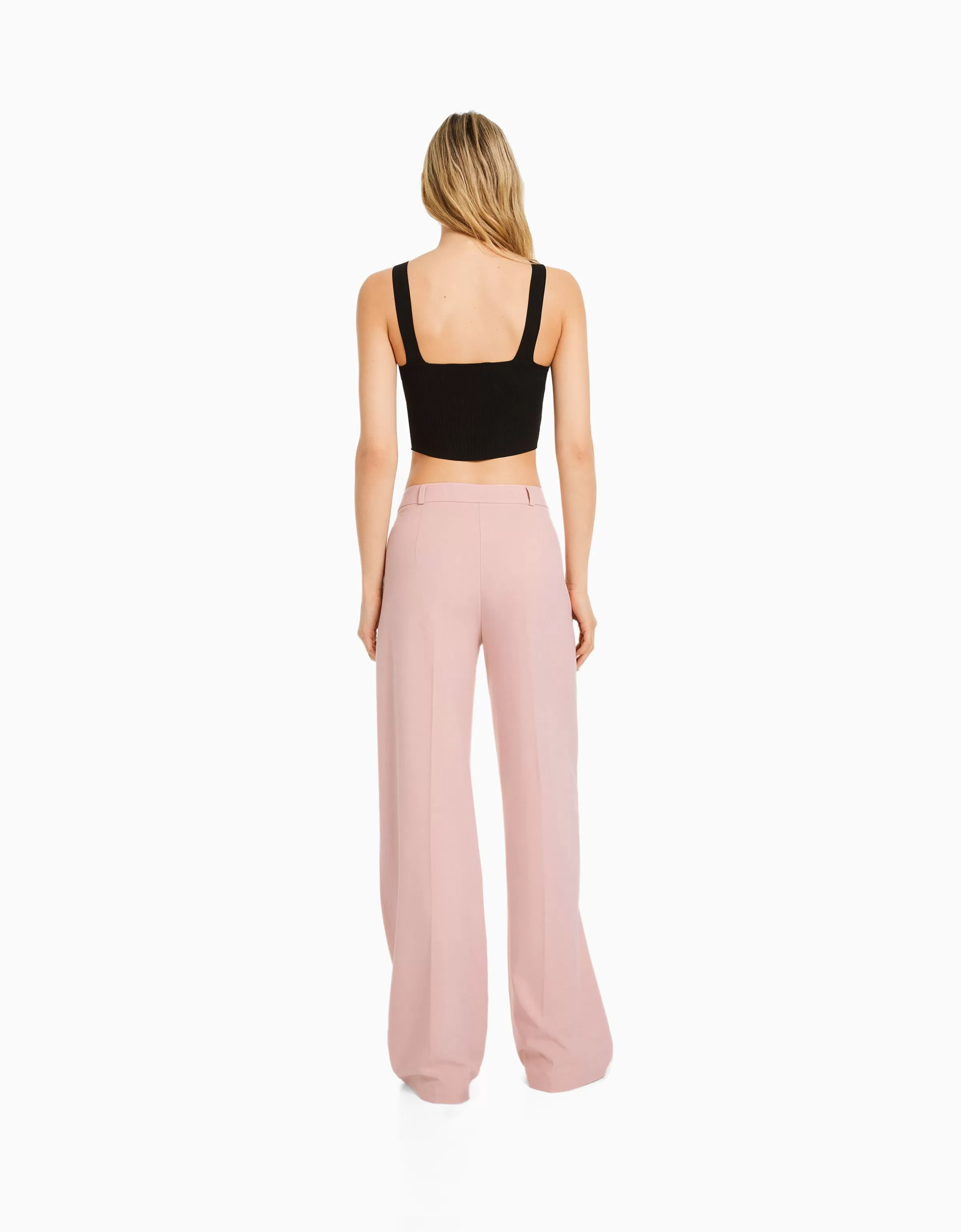 BERSHKA Pantaloni sartoriali con passanti - Gamba larga in blu marino degli Essential