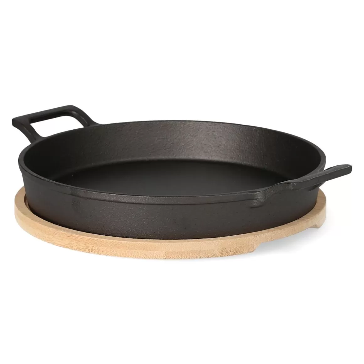 Padella in Ghisa Andreas by HOMLA - Con Maniglie Ergonomiche e Sottopiatto in Bambù, Formato Compatto 25x20 cm, Perfetta per Cucine Moderne