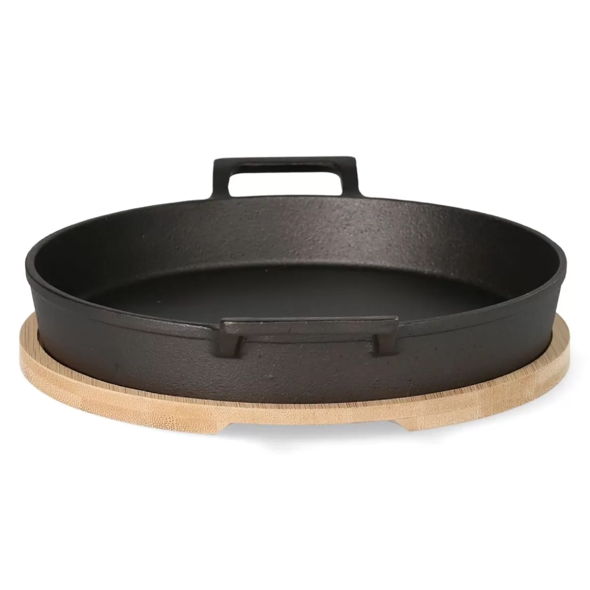 Padella in Ghisa Andreas by HOMLA - Con Maniglie Ergonomiche e Sottopiatto in Bambù, Formato Compatto 25x20 cm, Perfetta per Cucine Moderne