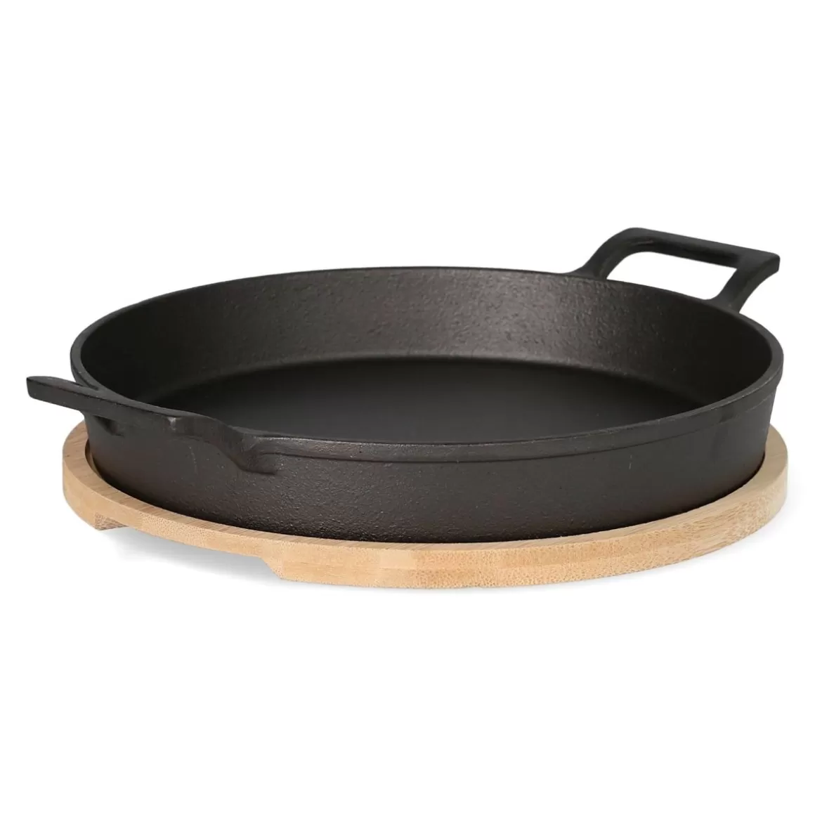 Padella in Ghisa Andreas by HOMLA - Con Maniglie Ergonomiche e Sottopiatto in Bambù, Formato Compatto 25x20 cm, Perfetta per Cucine Moderne