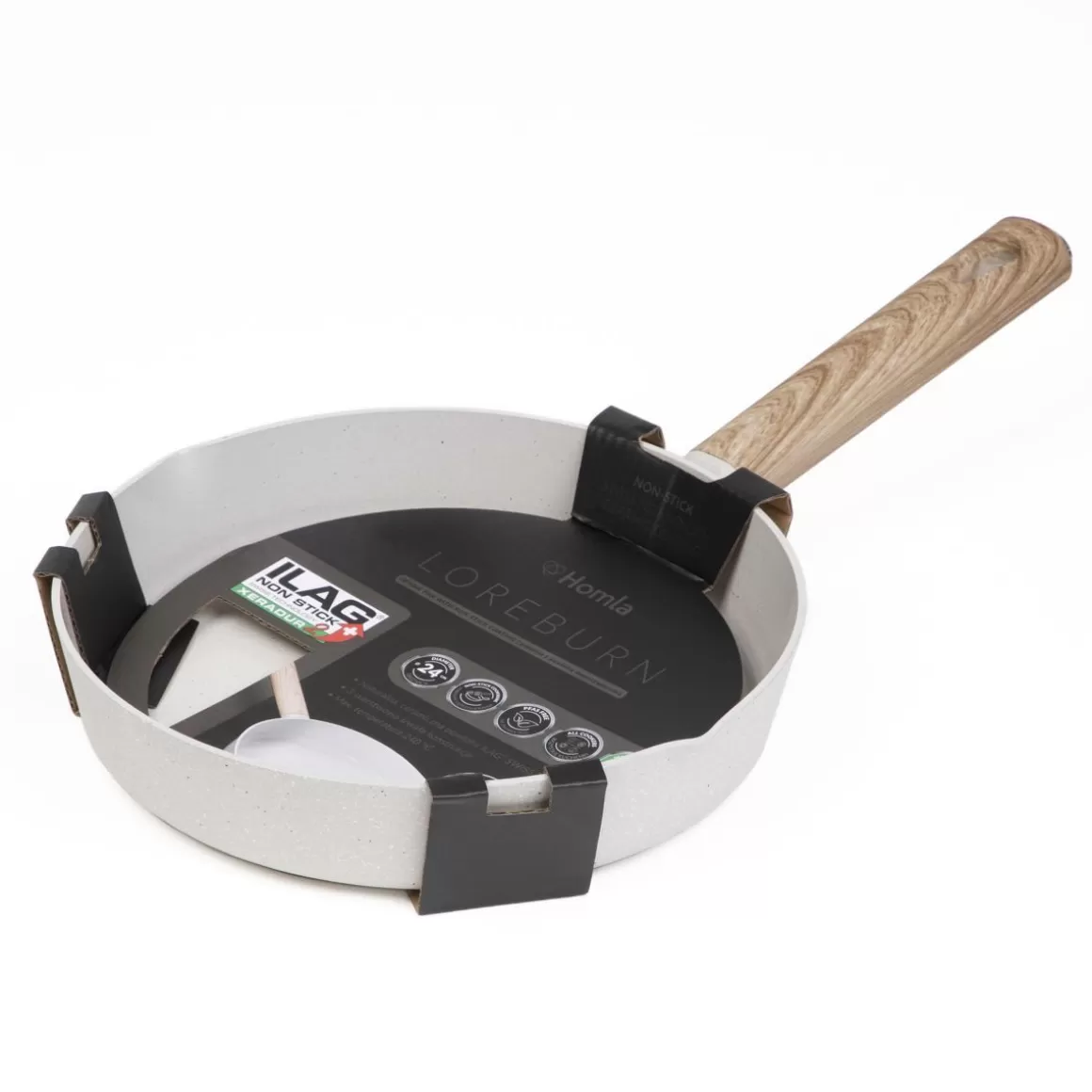 HOMLA Padella Antiaderente Loreburn - Rivestimento in Ceramica Durevole, 24 cm, Design Elegante in Tonalità Crema per Cucina Senza Grassi