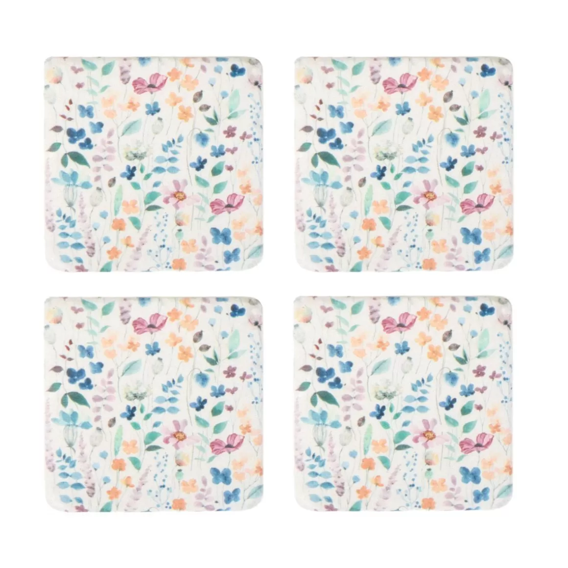 HOMLA Collection: Elegante Set di 4 Sottobicchieri in Ceramica con Decor Floreale e Foglie Delicate - Design Raffinato per la Tua Tavola