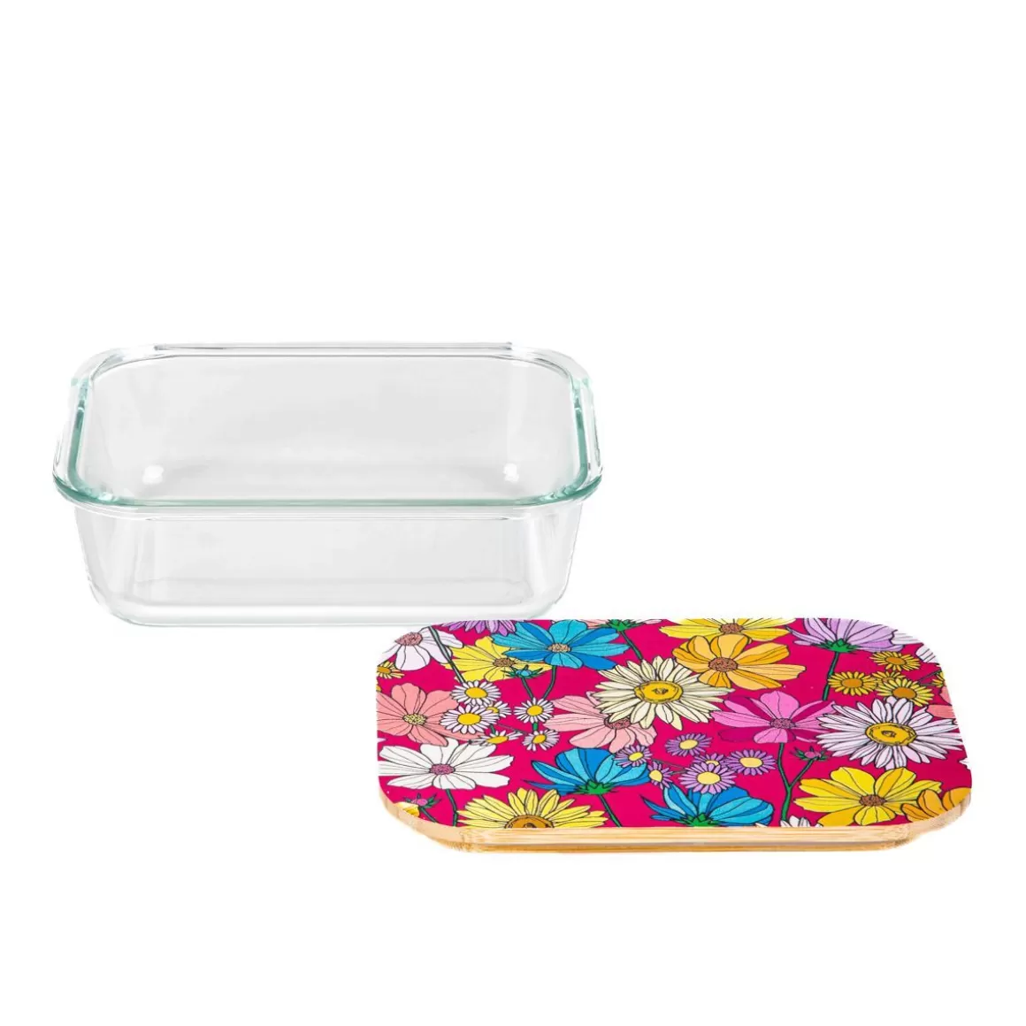 HOMLA Porta Fresco Estivo in Bambù con Coperchio Floreale - Contenitore Naturale 1,05 Litri