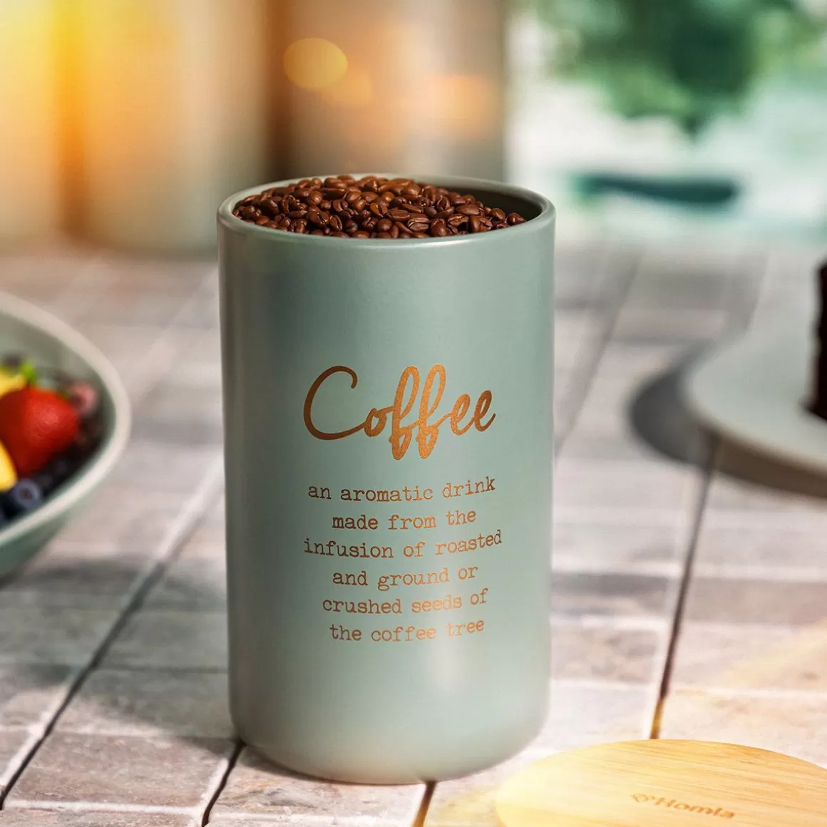 Caffettiera Artigianale Escille con Coperchio in Legno - Porta Chicco 14x8 cm HOMLA