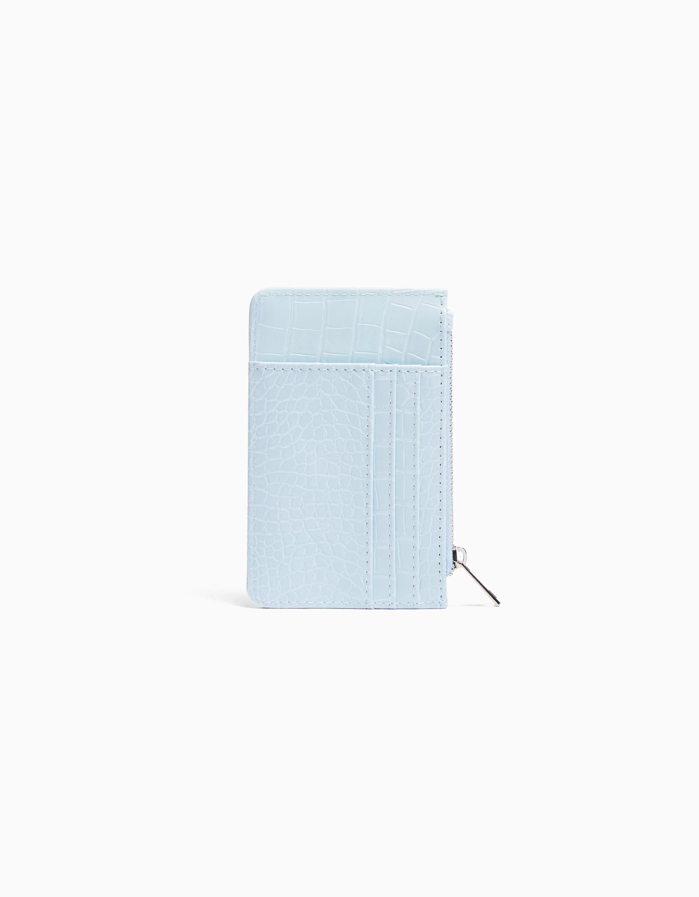 Portacarte BERSHKA con dettagli animali stampati in azzurro pastello - design moderno e pratico per organizzare carte di credito e documenti