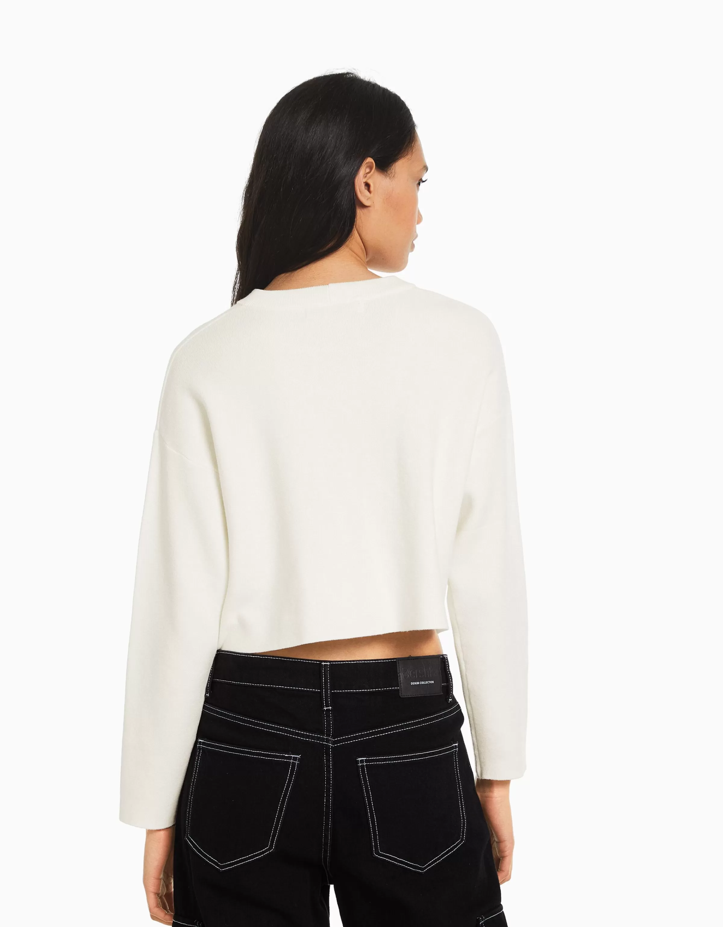 Maglione bianco girocollo lavorato a maglia - BershKA Casual Collection