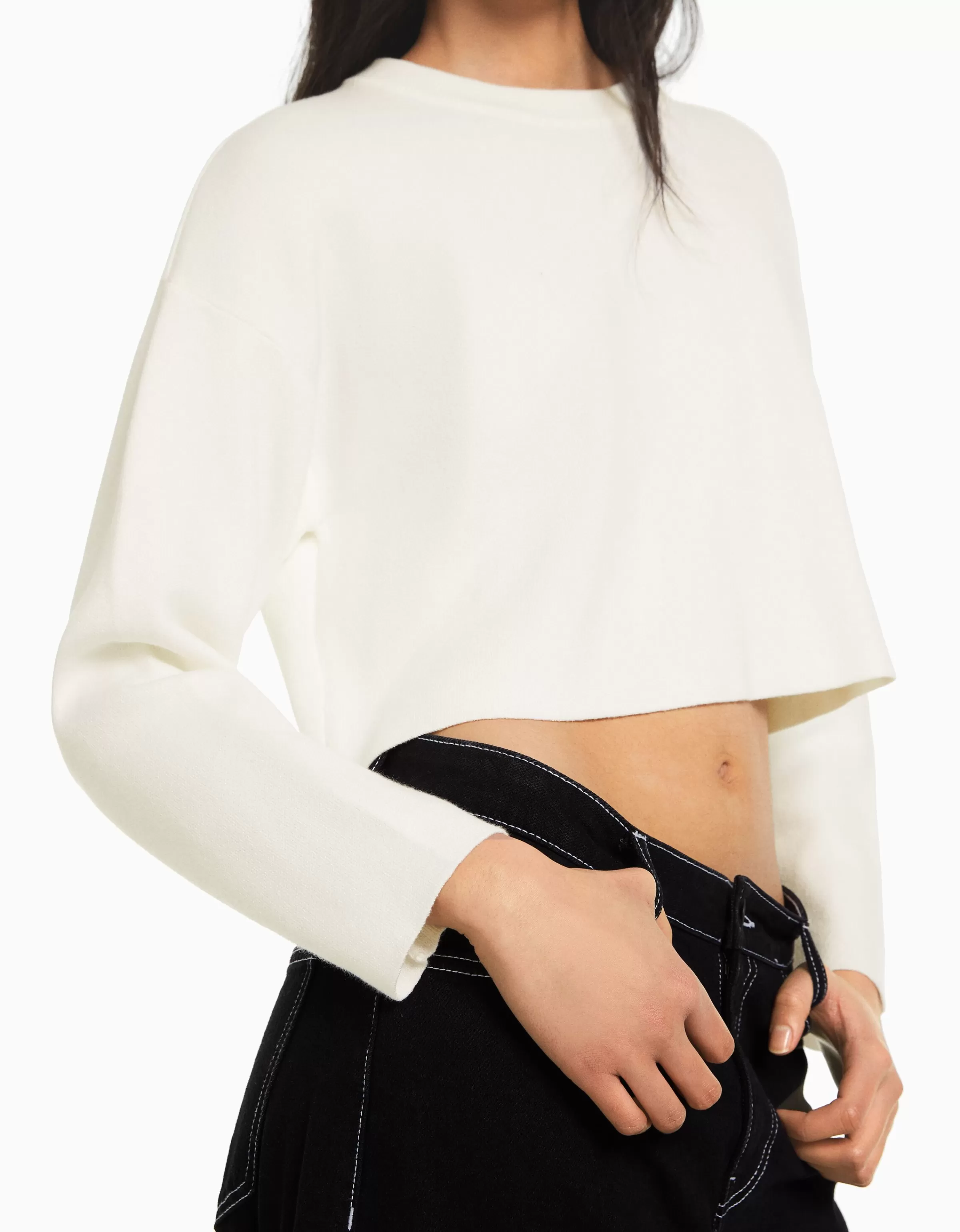 Maglione bianco girocollo lavorato a maglia - BershKA Casual Collection