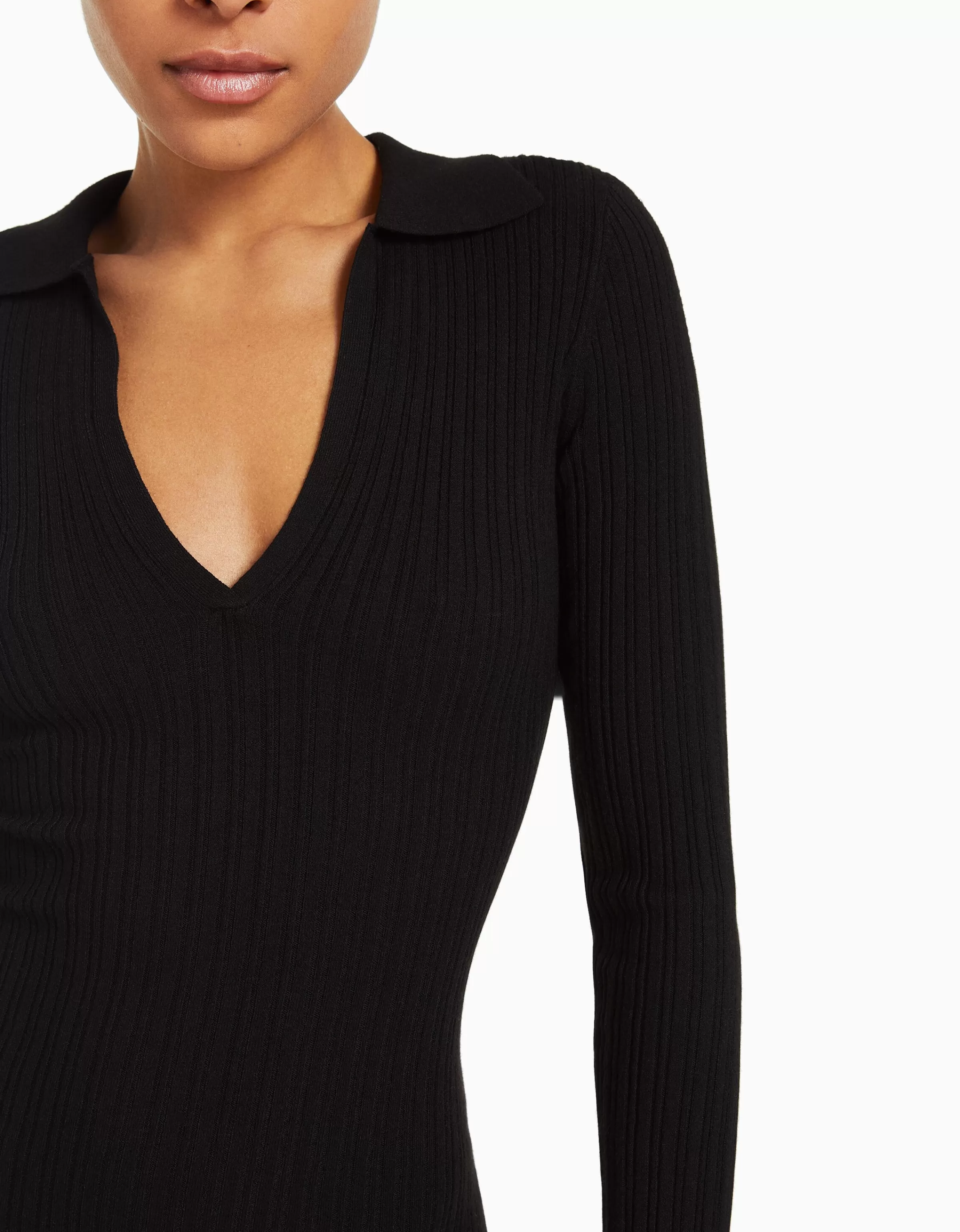 BERSHKA Vestito Elegante in Maglia - Lungo con Collo Polo, Colore Sabbia - Ideale per Look Casual e Chic