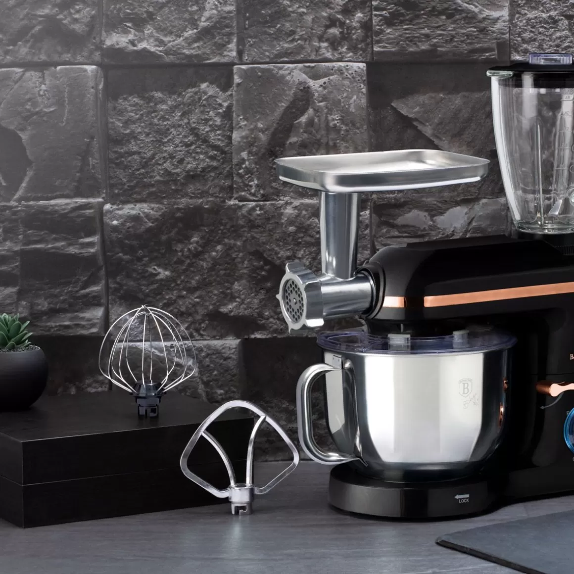 Berlinger Haus Robot da Cucina Multifunzione Monaco - Design Elegante in Nero/Rosa con Potenza 1400W per Preparazioni Versatili