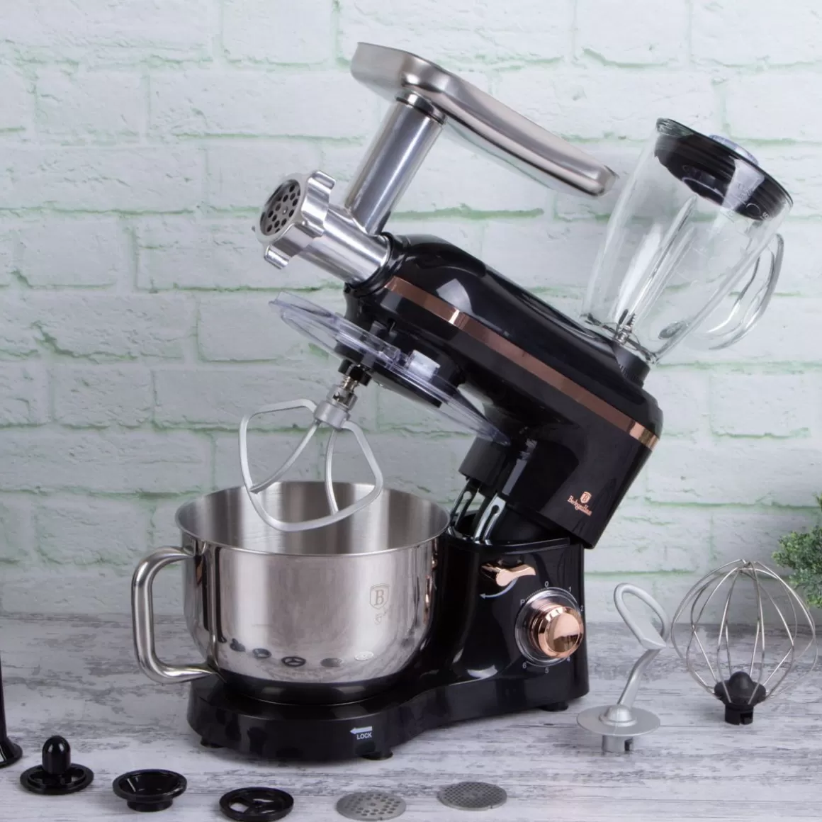Berlinger Haus Robot da Cucina Multifunzione Monaco - Design Elegante in Nero/Rosa con Potenza 1400W per Preparazioni Versatili