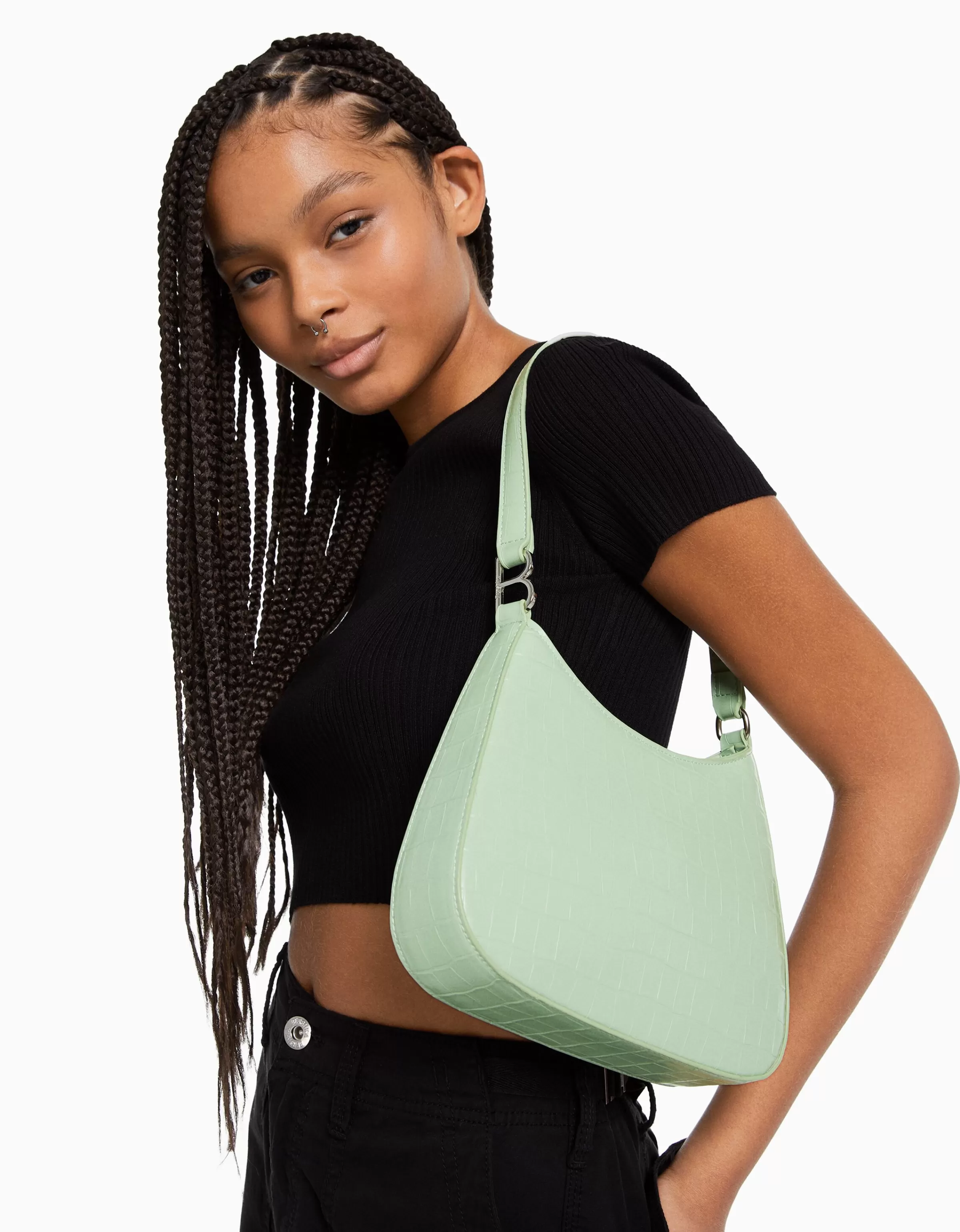 BERSHKA Borsa Verde a Mano con Design Minimalista - Tessuto Ecologico per Stile Casual Chic, Moda Primavera 2024