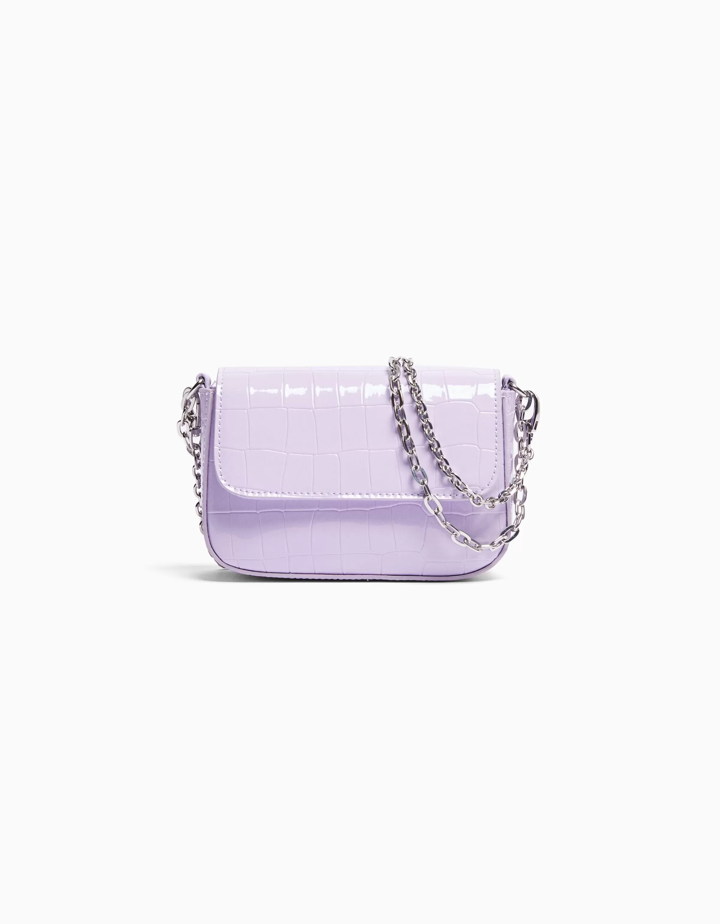 BERSHKA - Borsa elegante con manigliatura a catena e finitura lucida in bianco
