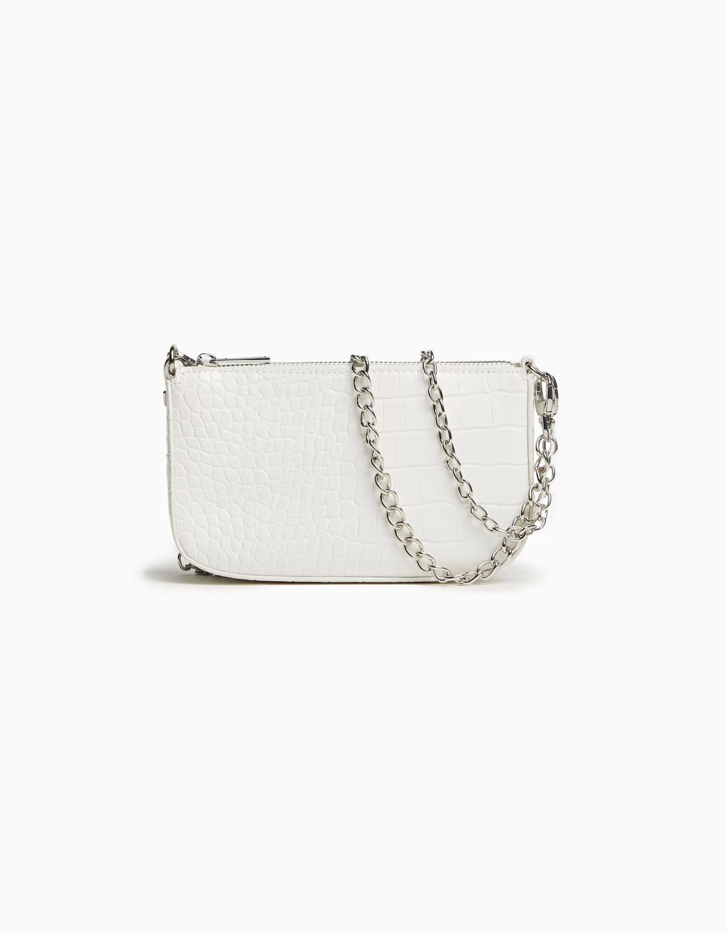 BERSHKA Borsa elegante con tracolla a catena - Bianco effetto coccodrillo e dettagli dorati