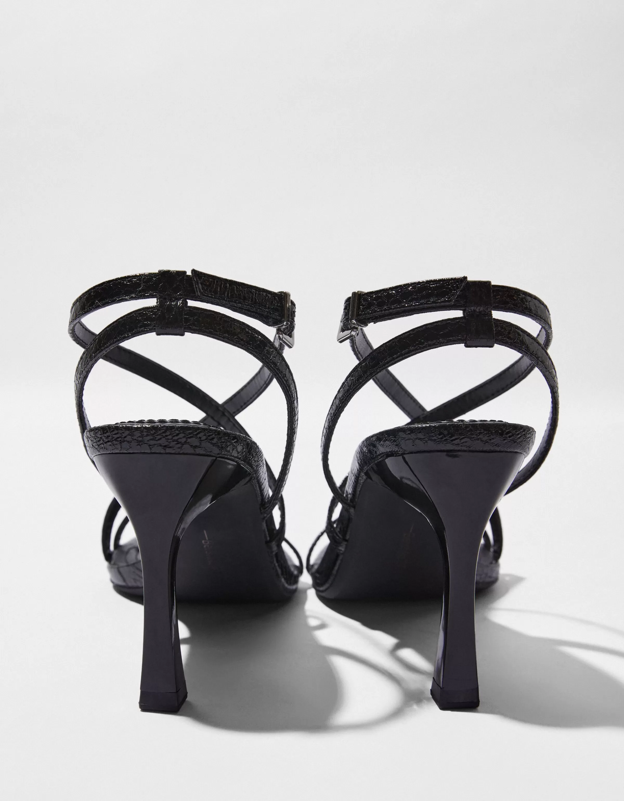 BERSHKA Sandali Party con Tacco Slim e Intreccio di Cinghie - Nero Assoluto