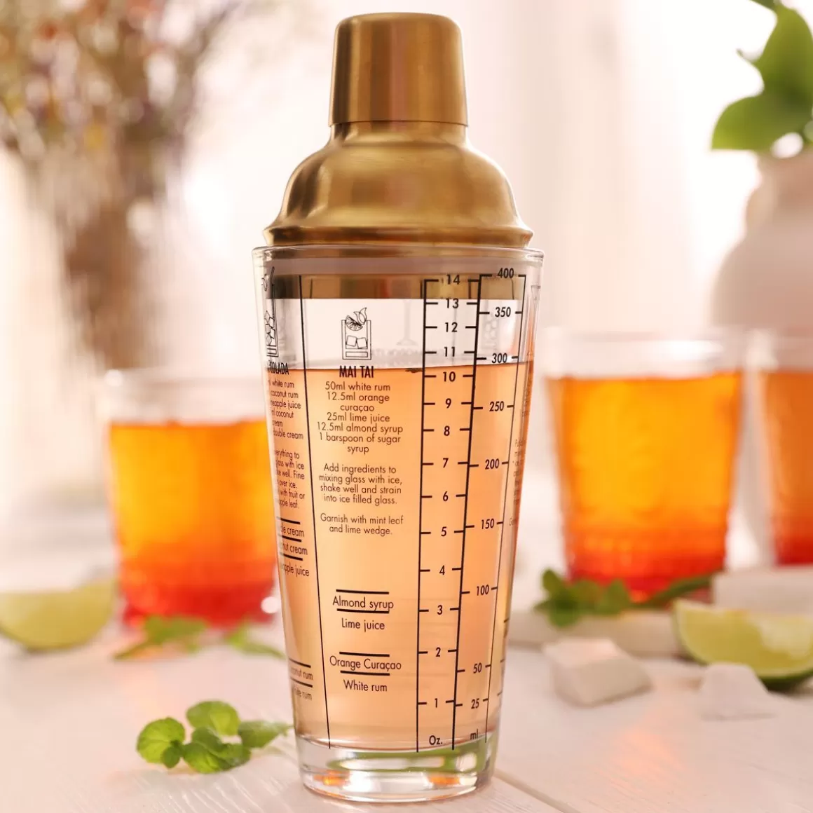 HOMLA Shaker per Alcolici con Coperchio Dorato 400ml - Design Elegante per Mixology Professionale