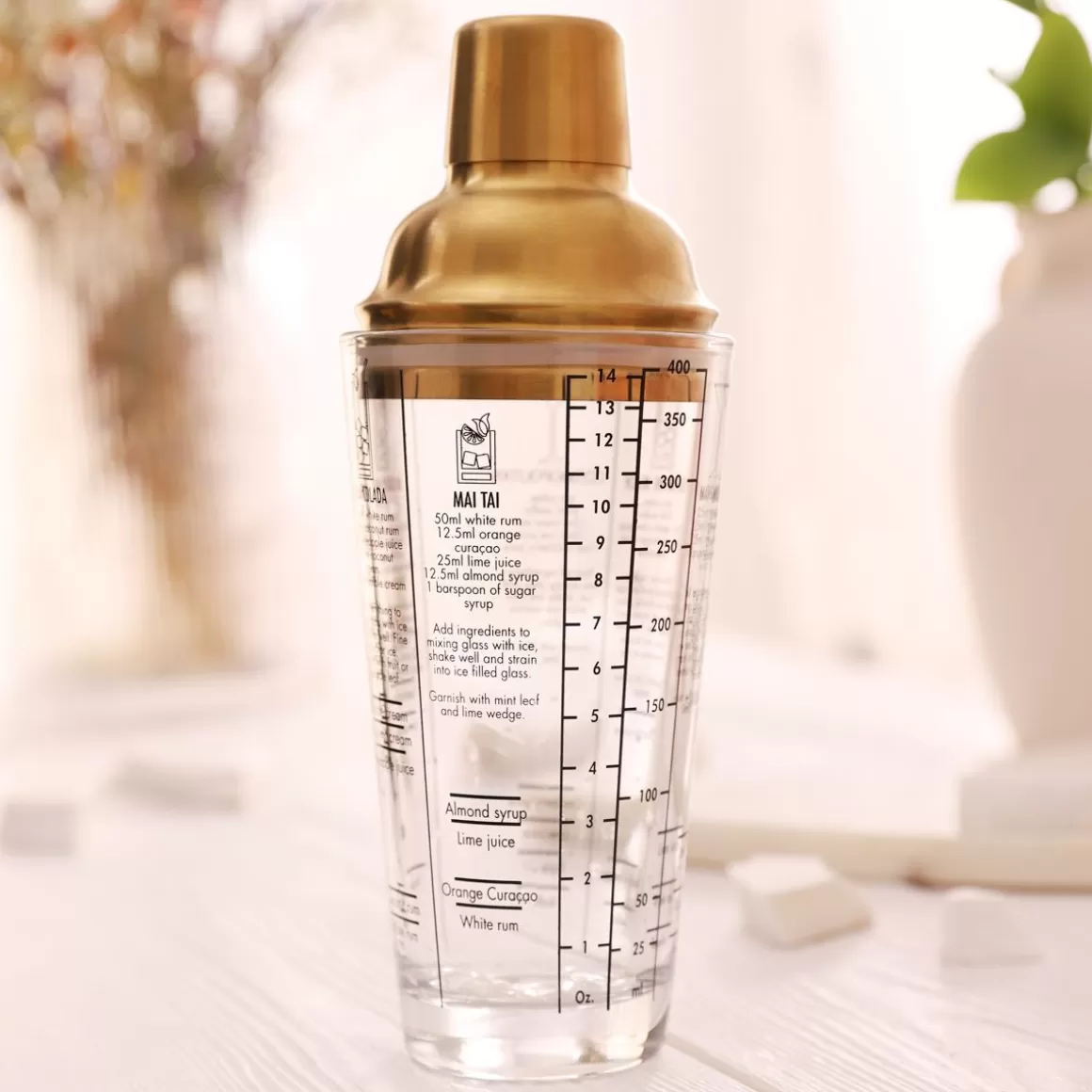 HOMLA Shaker per Alcolici con Coperchio Dorato 400ml - Design Elegante per Mixology Professionale