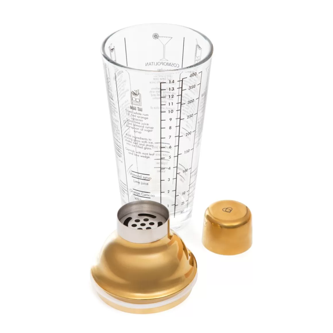 HOMLA Shaker per Alcolici con Coperchio Dorato 400ml - Design Elegante per Mixology Professionale