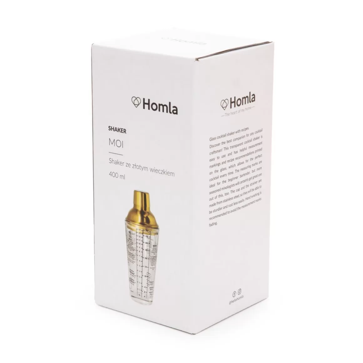 HOMLA Shaker per Alcolici con Coperchio Dorato 400ml - Design Elegante per Mixology Professionale