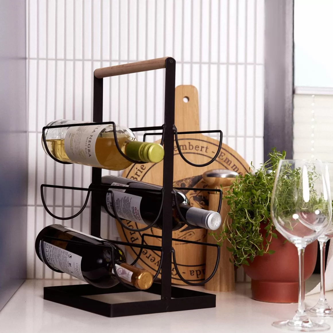 Portabottiglie in Legno Duncan per Cantina, Design HOMLA 40x22 cm - Supporto Elegante per Bottiglie di Vino