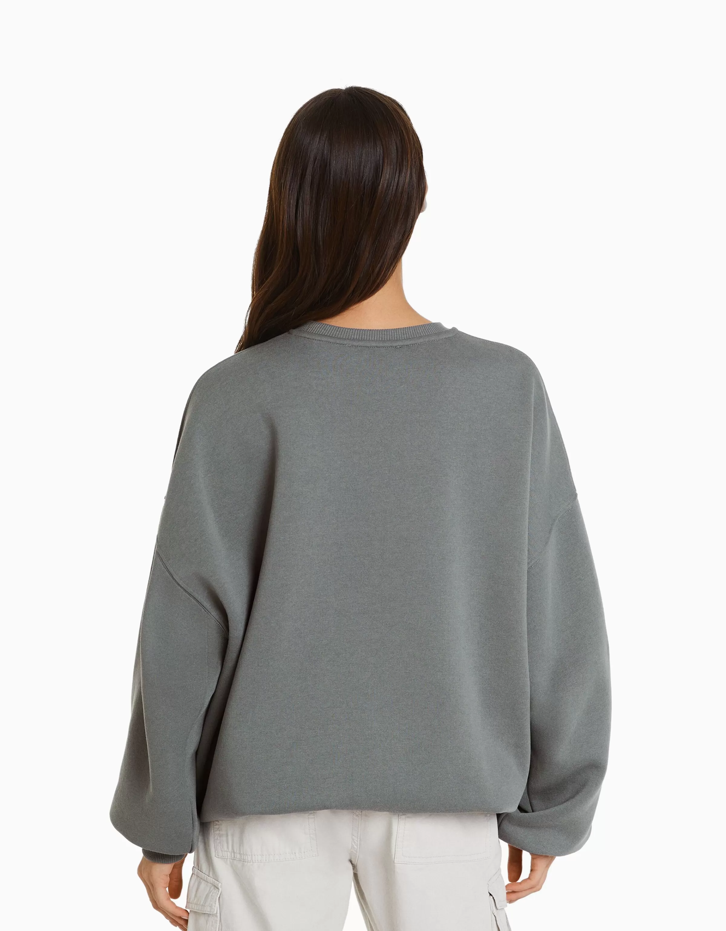 BERSHKA Felpa oversize con stampa grafica in tonalità azzurro chiaro - capo casual autunno/inverno