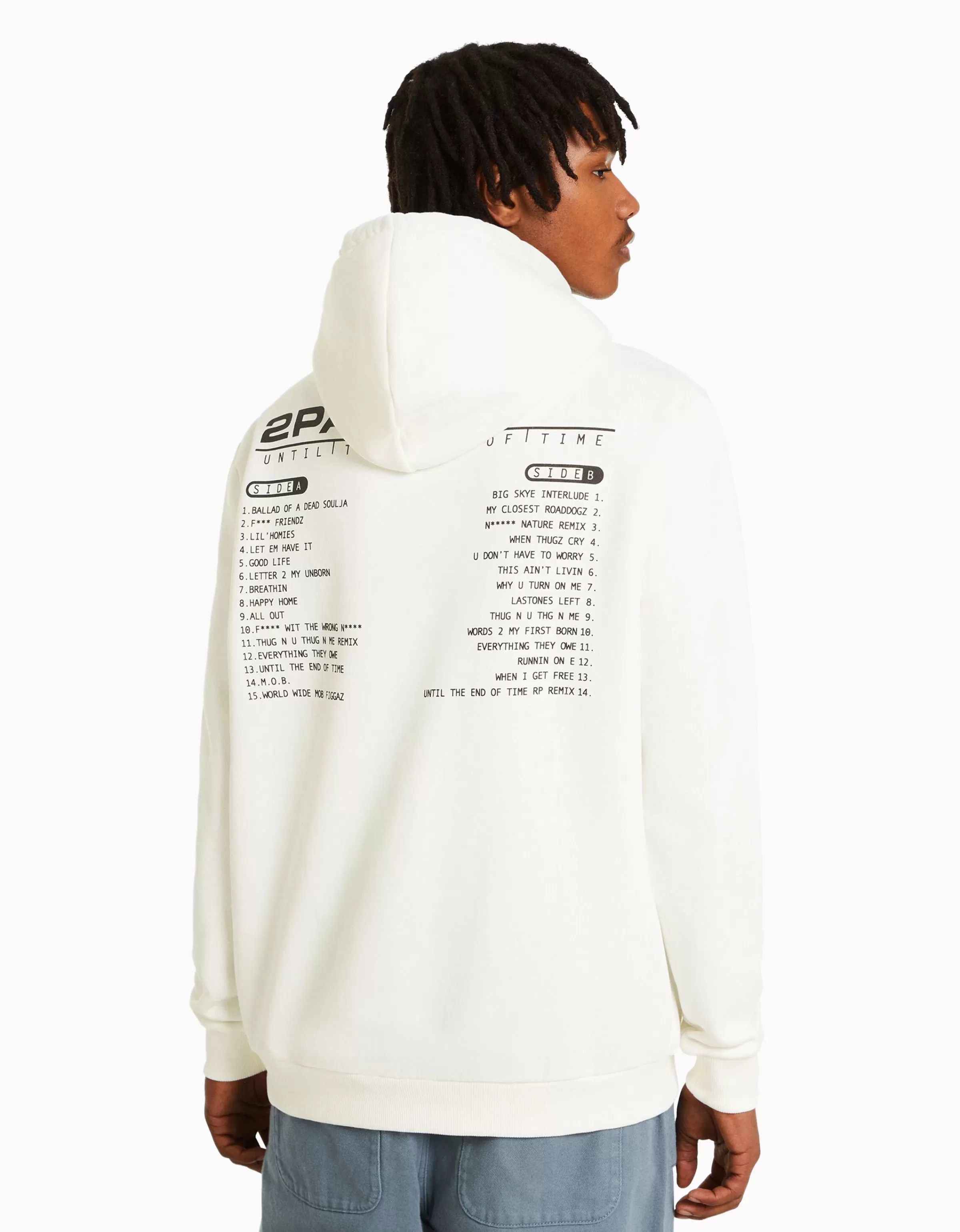 Felpa con Cappuccio Tupac Oversize - Bershka Casualwear in Puro Cotone Bianco