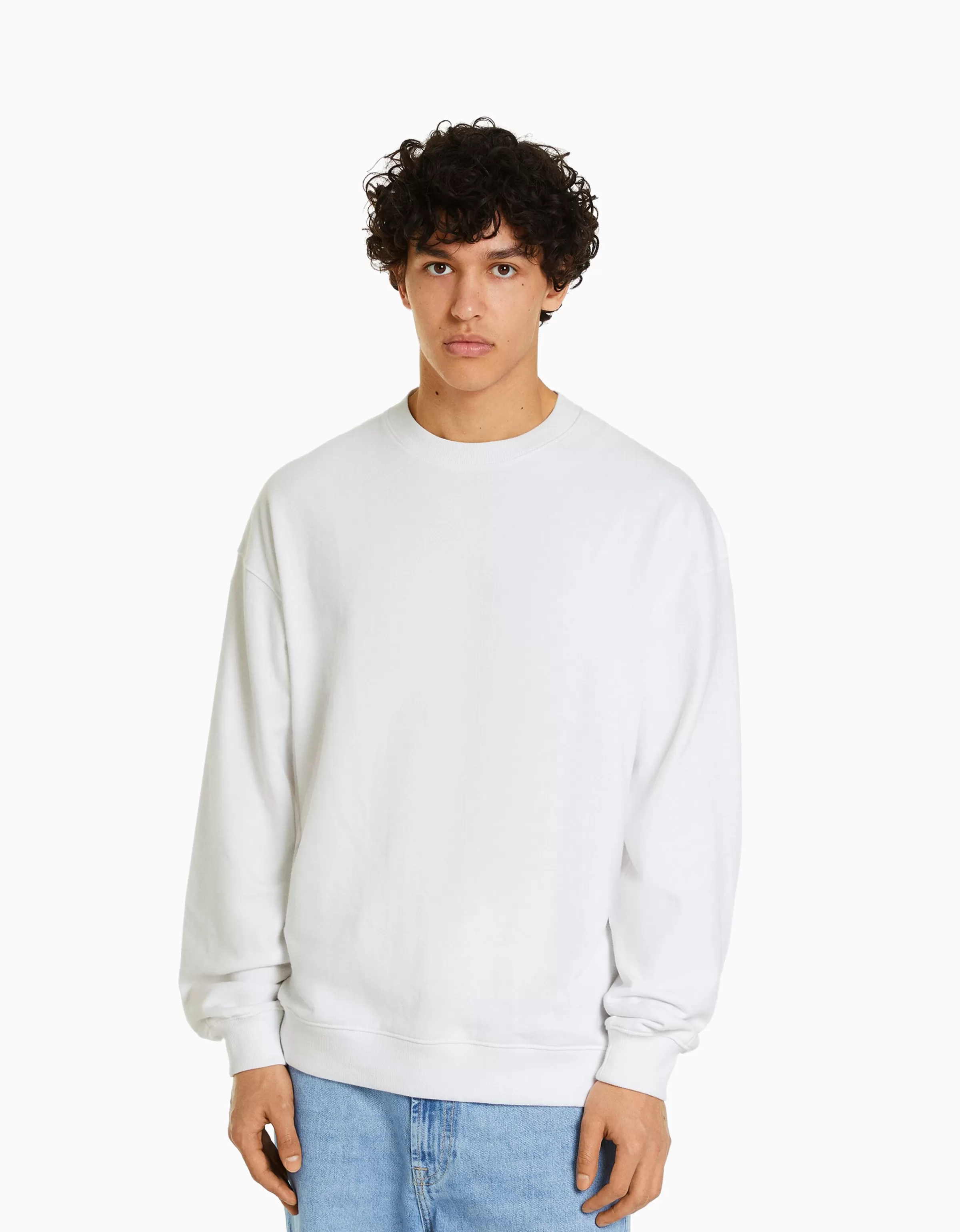 Felpa Bershka in tessuto morbido - Scollo tondo essenziale bianco puro