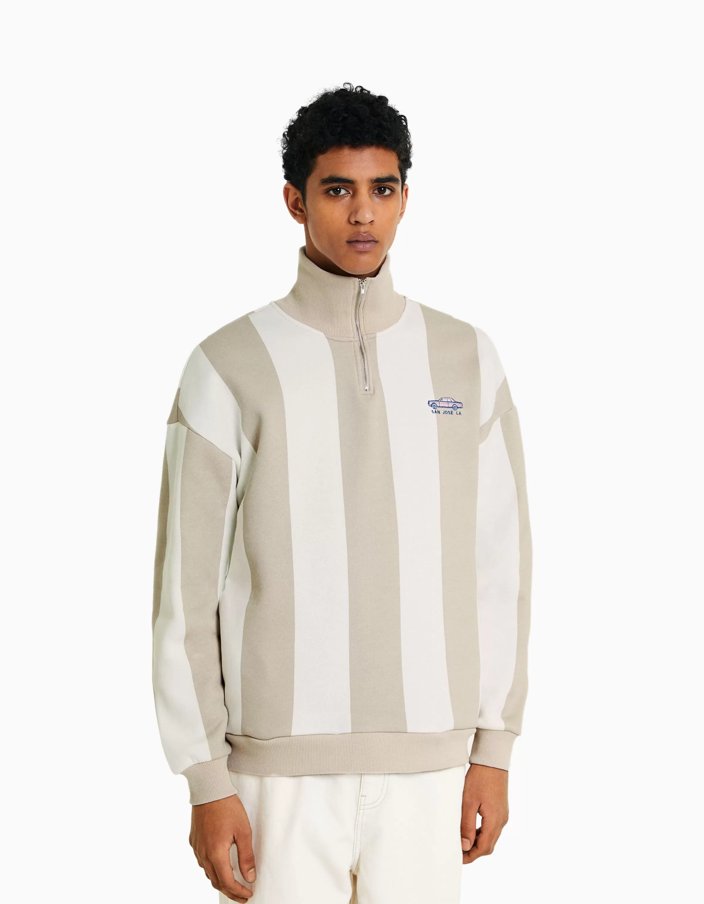 BERSHKA Felpa con Zip a Righe - Grigio Antracite, Tessuto Morbido per Look Urbani Comodi