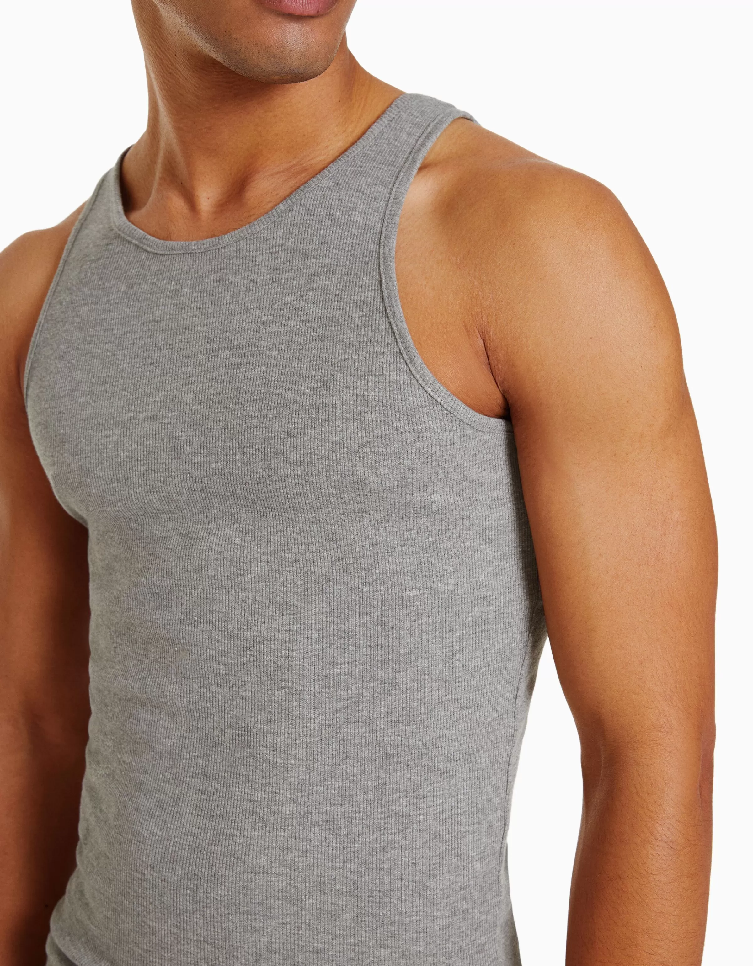 BERSHKA | Canotta con bretelli a coste in tessuto morbido - Grigio antracite per look urbani