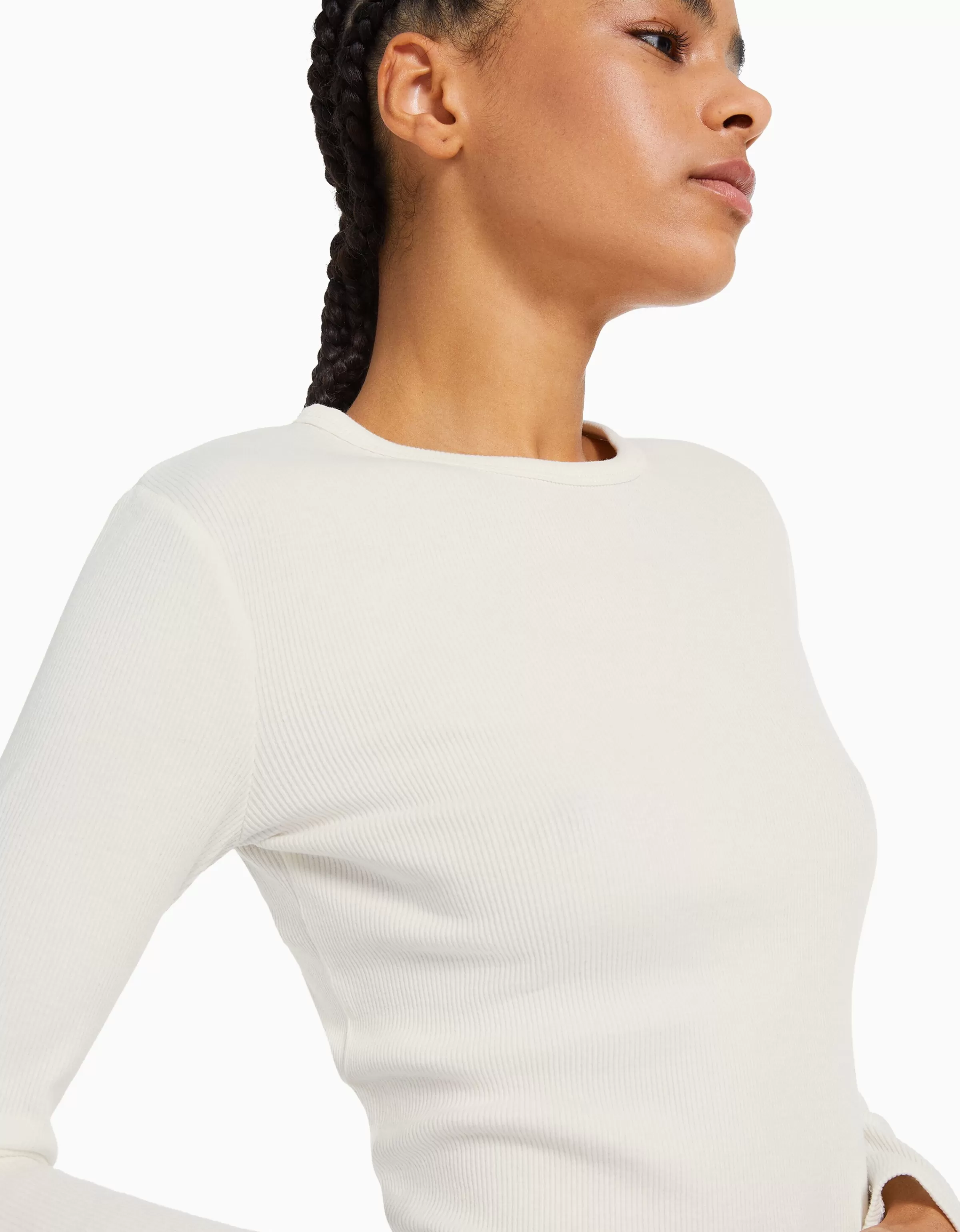 BERSHKA Amore Unico - Maglietta Bianca a Maniche Lunghe con Bordi a Coste, Stile Minimal e Versatile per Look Casual  

(：BERSHKA，，，，)