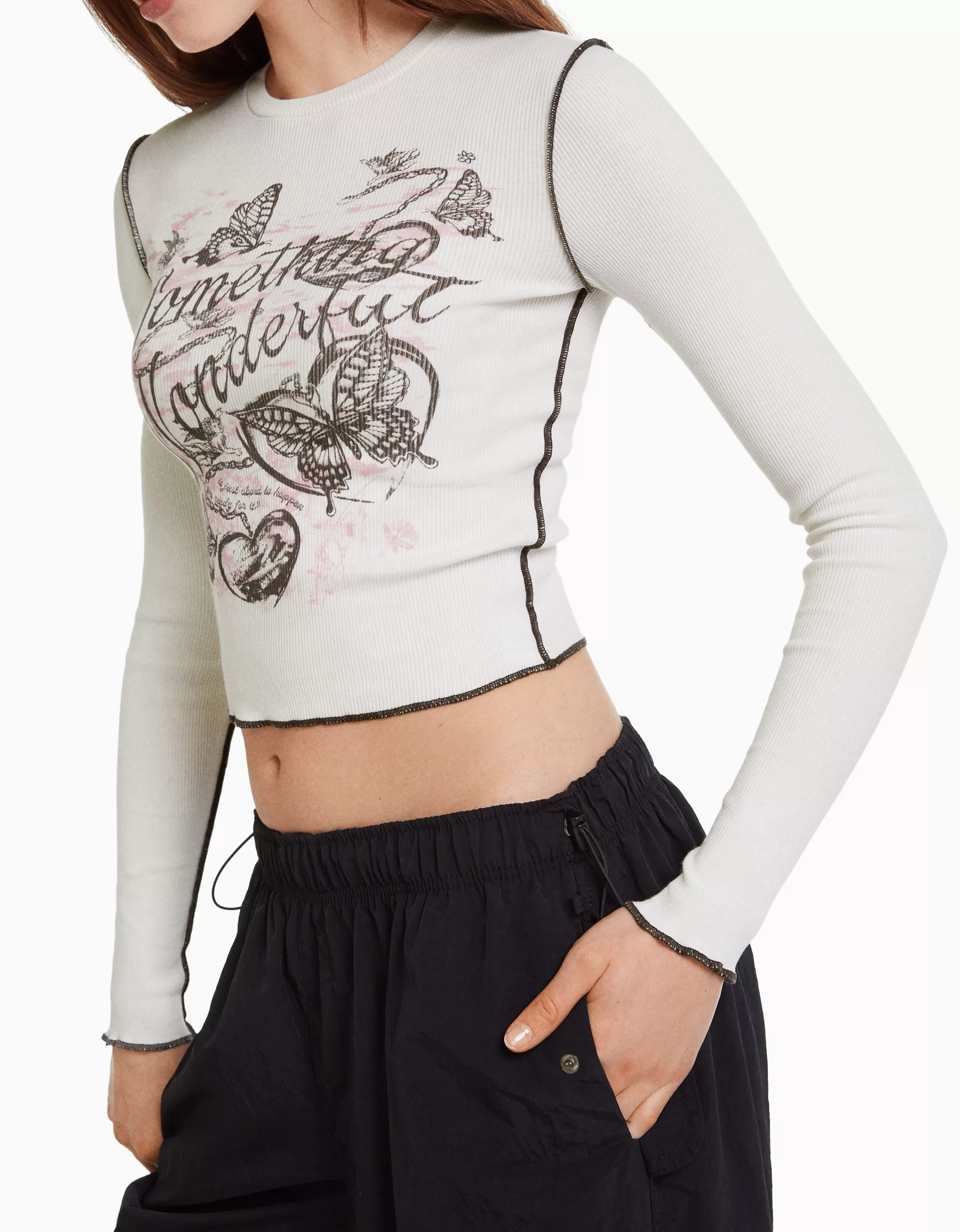 BERSHKA｜Maglie invernali con maniche lunghe rigate - Nero assoluto per stile urban 

（：。：1.｜ 2.
