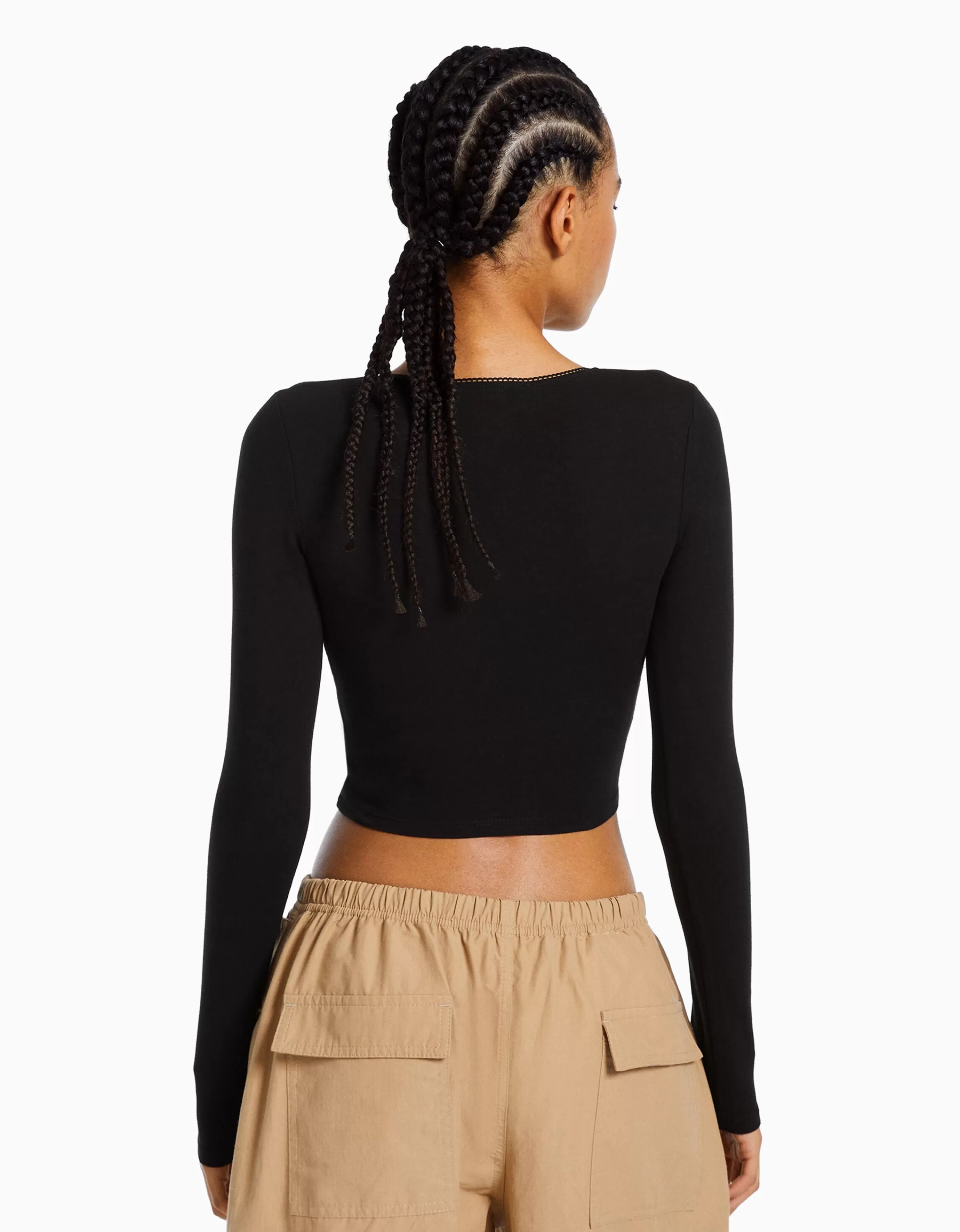 BERSHKA Maglietta Elegante con Scollo Incrociato - Modello Oversized in Tessuto Grigio Morbido