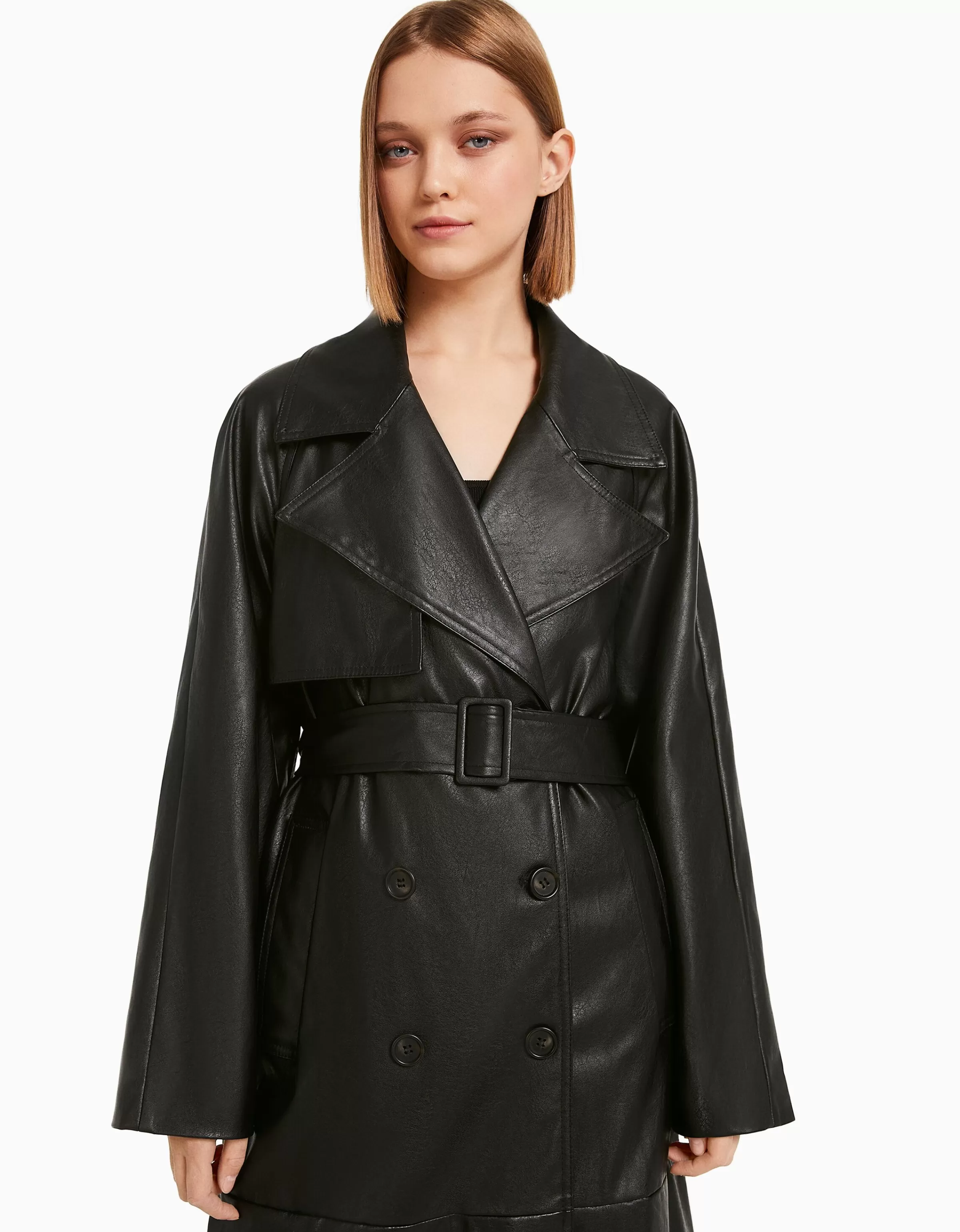 Giacca Trench in Similpelle Nero per Serate Eleganti - Stile Festa BERSHKA