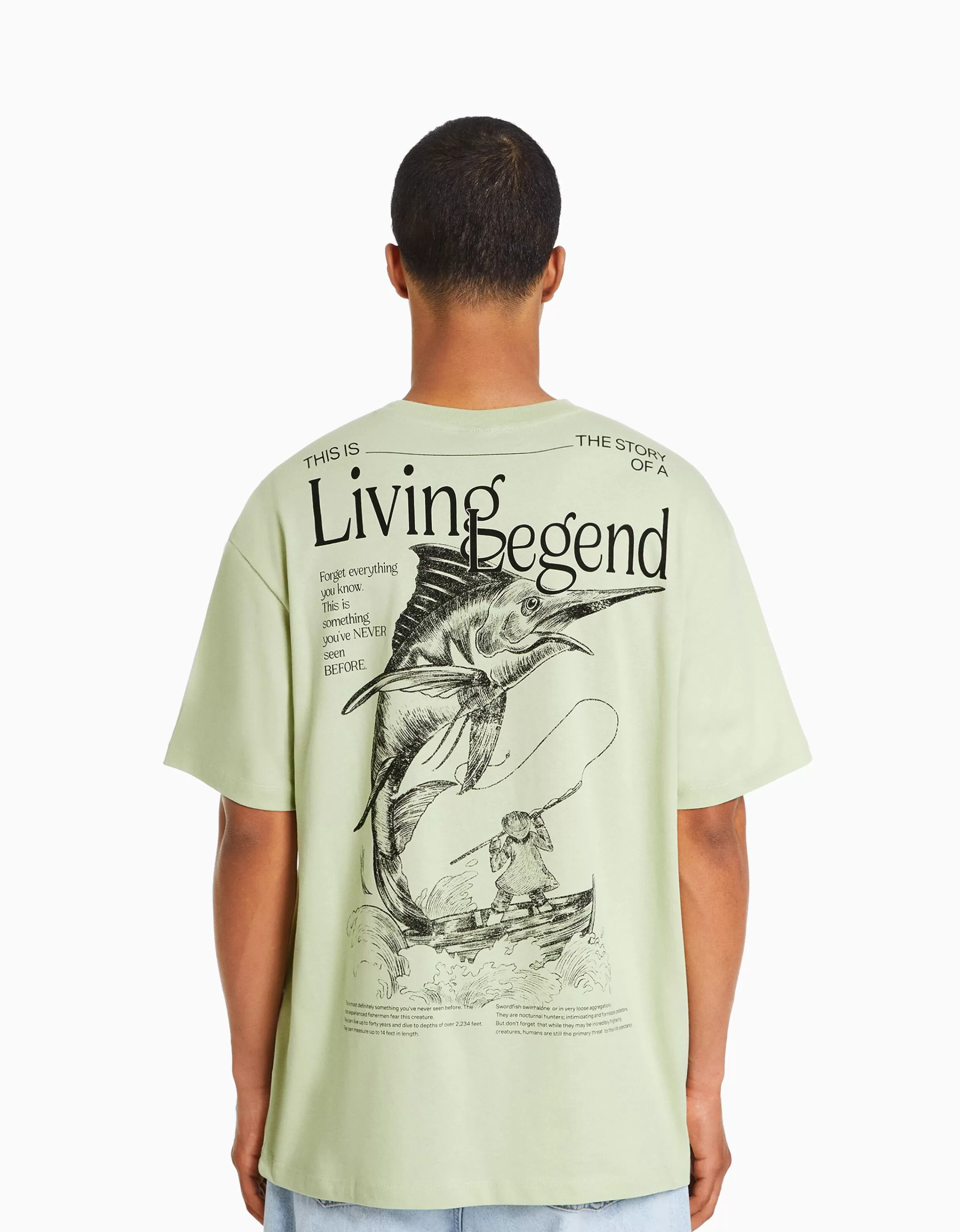 BERSHKA Maglietta oversize verde smeraldo con stampa grafica a manica corta