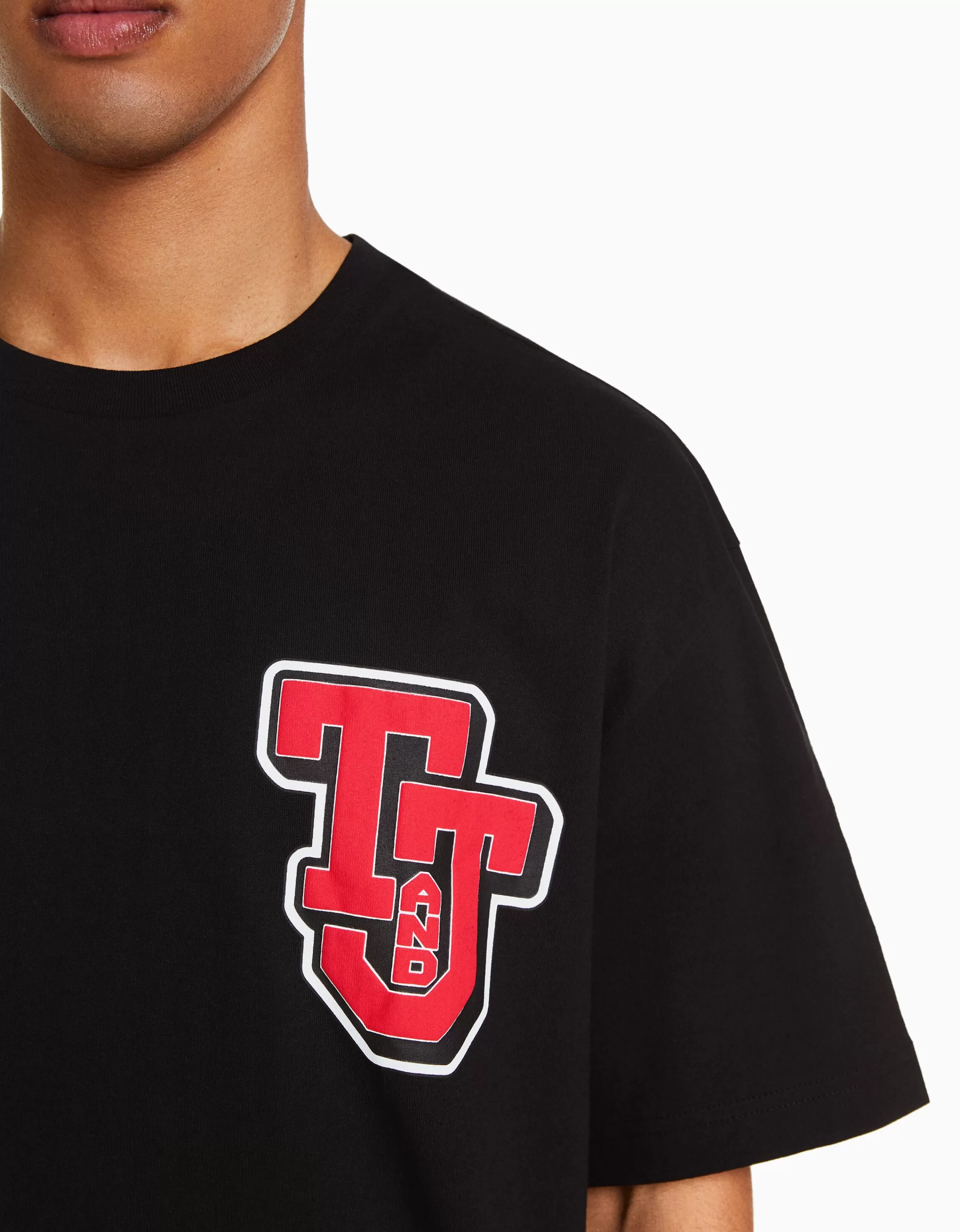BERSHKA X Tom & Jerry - Maglietta Oversize a Maniche Corte con Stampa Contrastata in Nero