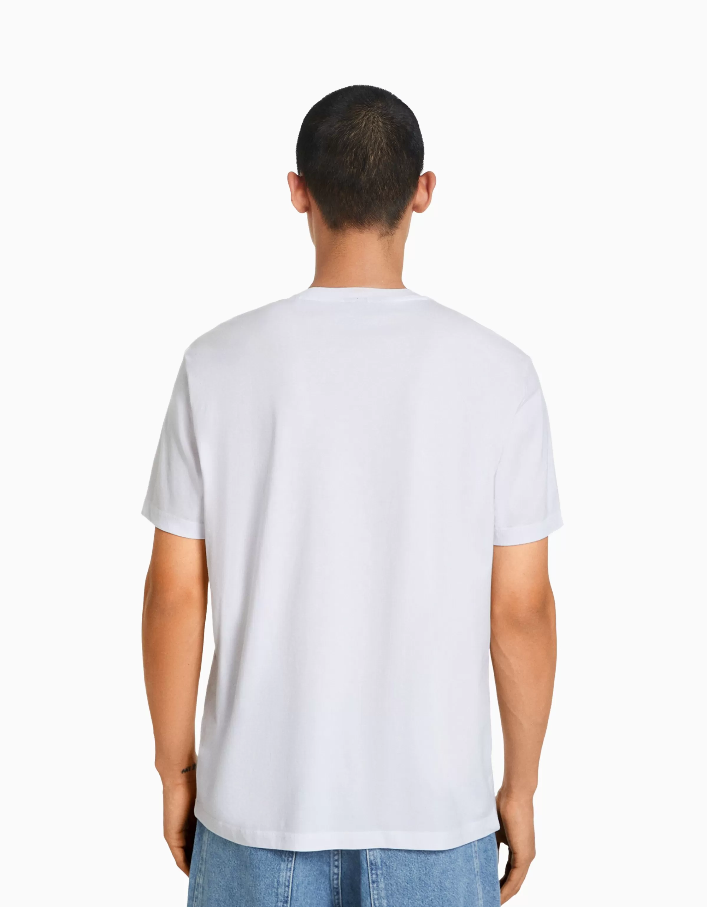 BERSHKA Maglietta Essential Bianco - Maniche Corte Confezione Regolare, Personalizzabile su Richiesta