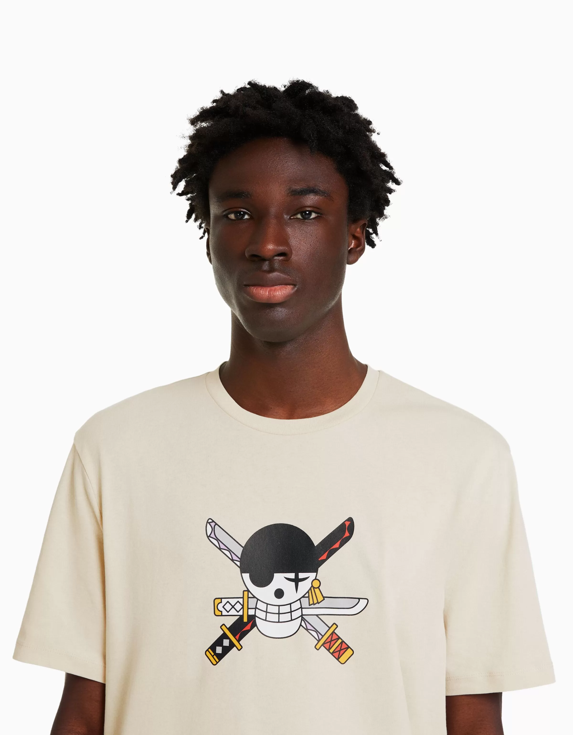Maglietta casual uomo con stampa One Piece in tonalità cammello - Modello comodo a maniche corte