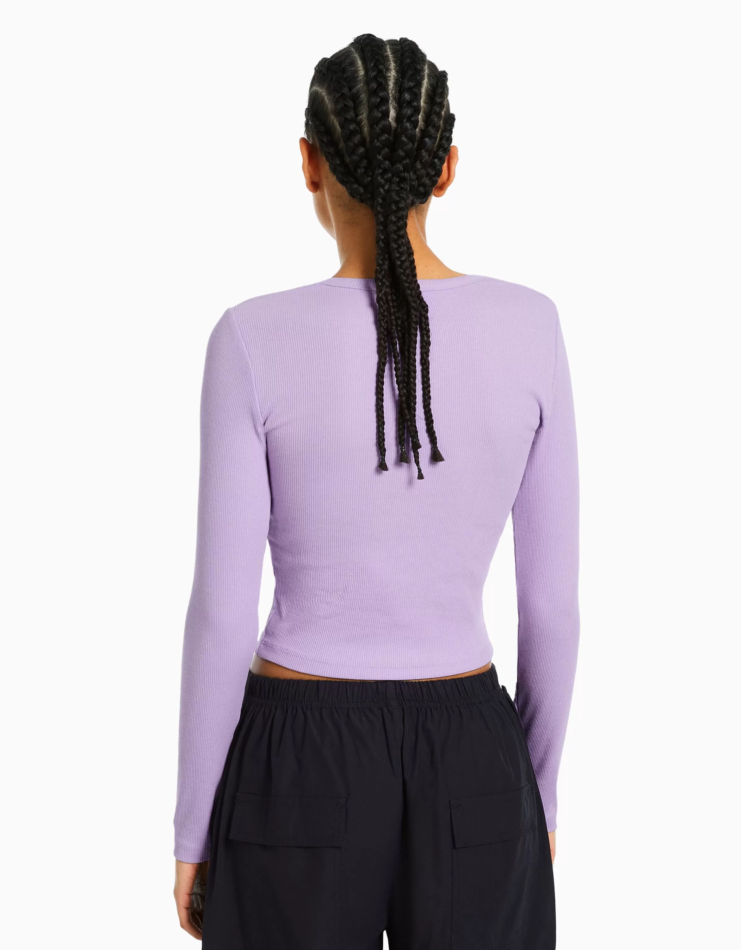 Maglia lunga BERSHKA viola intenso con bordi a coste - personalizzabile su richiesta
