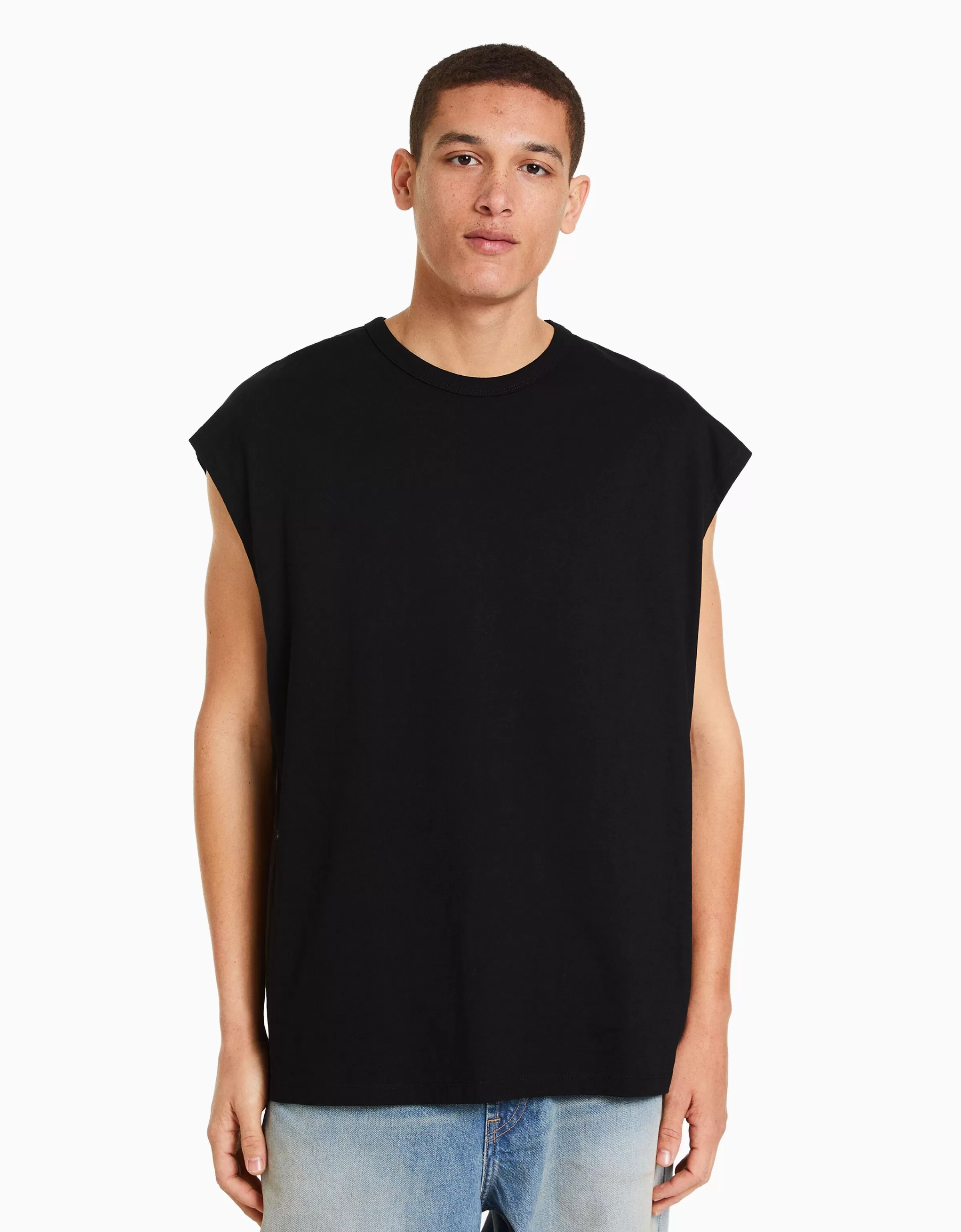 Bershka Top urbano senza maniche - Modello comodo oversize in cotone stretch nero
