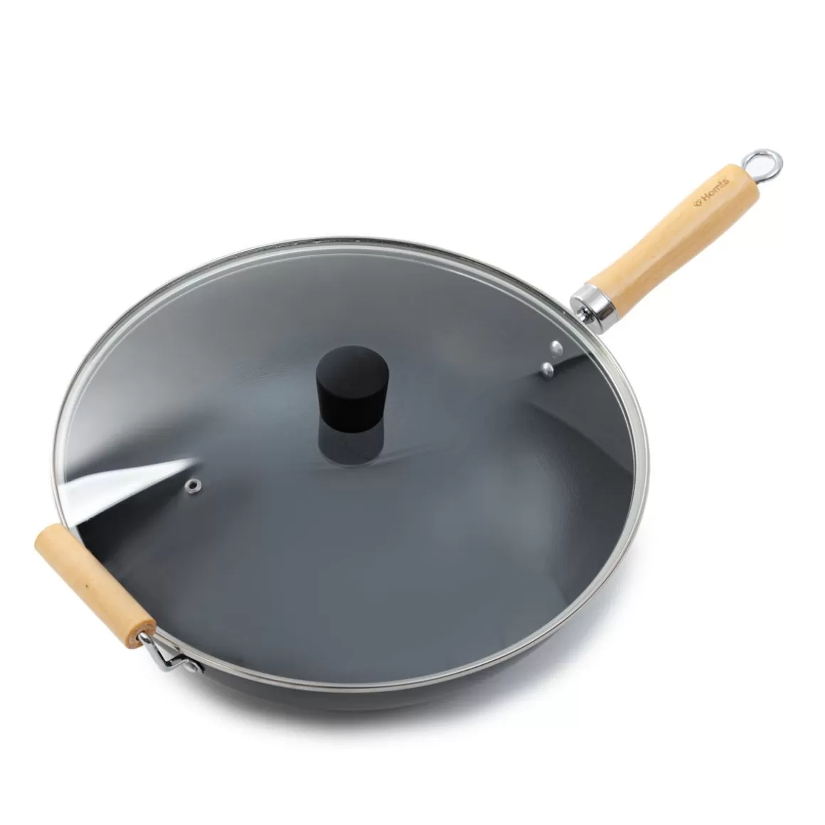 Padrona Wok Sydney Z HOMLA con Impugnatura in Legno Naturale - 32 cm per Cucina Professionale