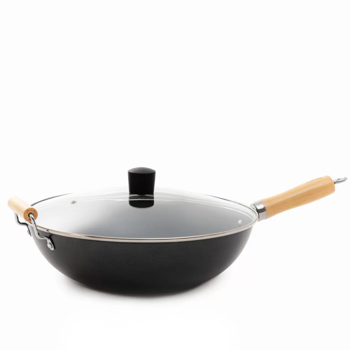 Padrona Wok Sydney Z HOMLA con Impugnatura in Legno Naturale - 32 cm per Cucina Professionale