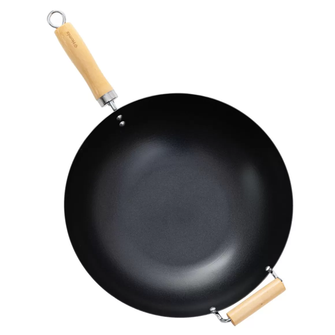 Padrona Wok Sydney Z HOMLA con Impugnatura in Legno Naturale - 32 cm per Cucina Professionale