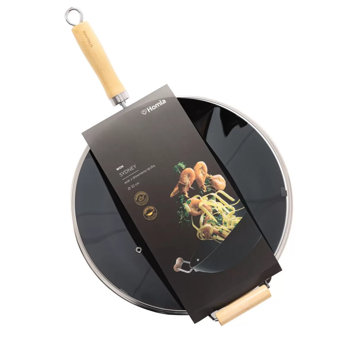 Padrona Wok Sydney Z HOMLA con Impugnatura in Legno Naturale - 32 cm per Cucina Professionale