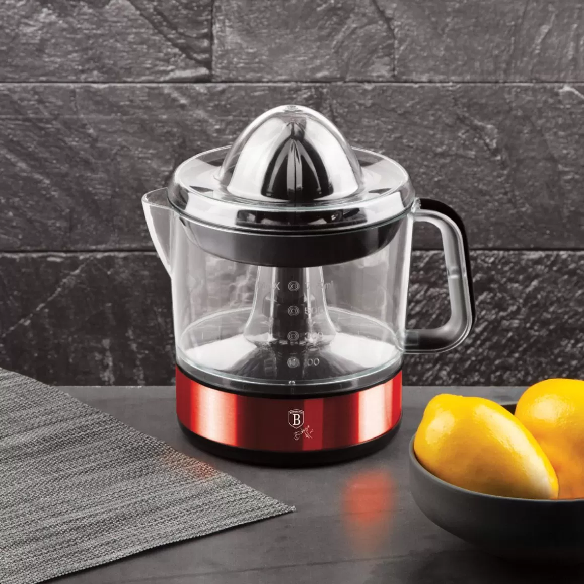 BERLINGER HAUS Spremiagrumi Elettrico 40W - Design Moderno in Colore Borgogna, Capacità 700ml per Succhi Freschi e Naturali
