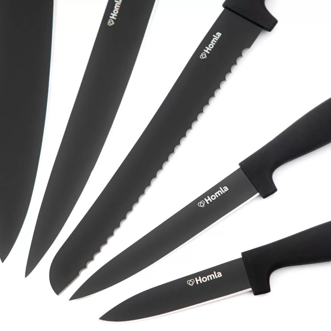 Set di Coltelli Professionali HOMLA con Blocco Portacoltelli Nero - 6 Pezzi Affilati per Cucina Moderna