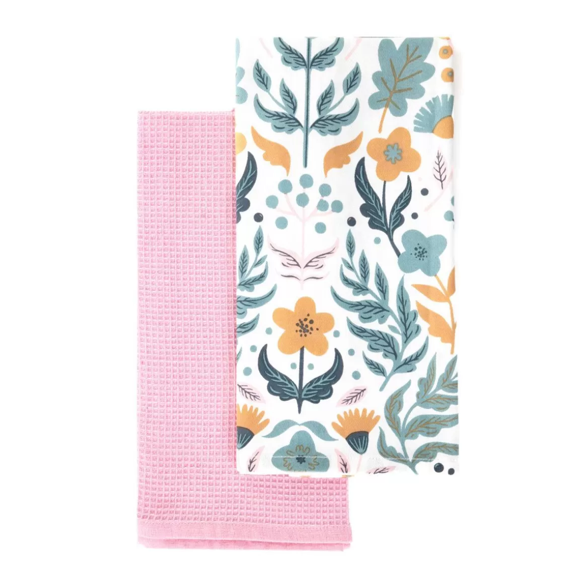 HOMLA Set da Cucina Elegante Nadine con Fiori Stilizzati - Coppia Strofinacci 45x65 cm, Design Moderno