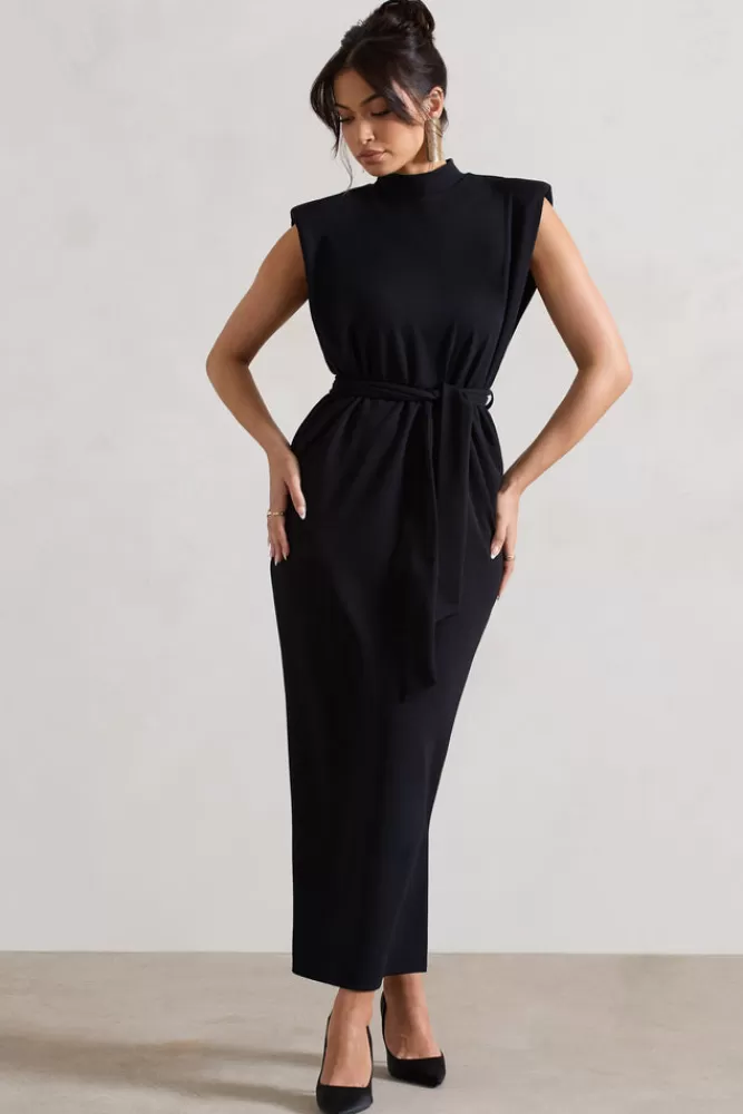 Abito Elegante Collo Alto Club L - Nero Classico con Cintura in Vita e Fiocco | Promozione Imperdibile Abiti Lunghi Da Sera