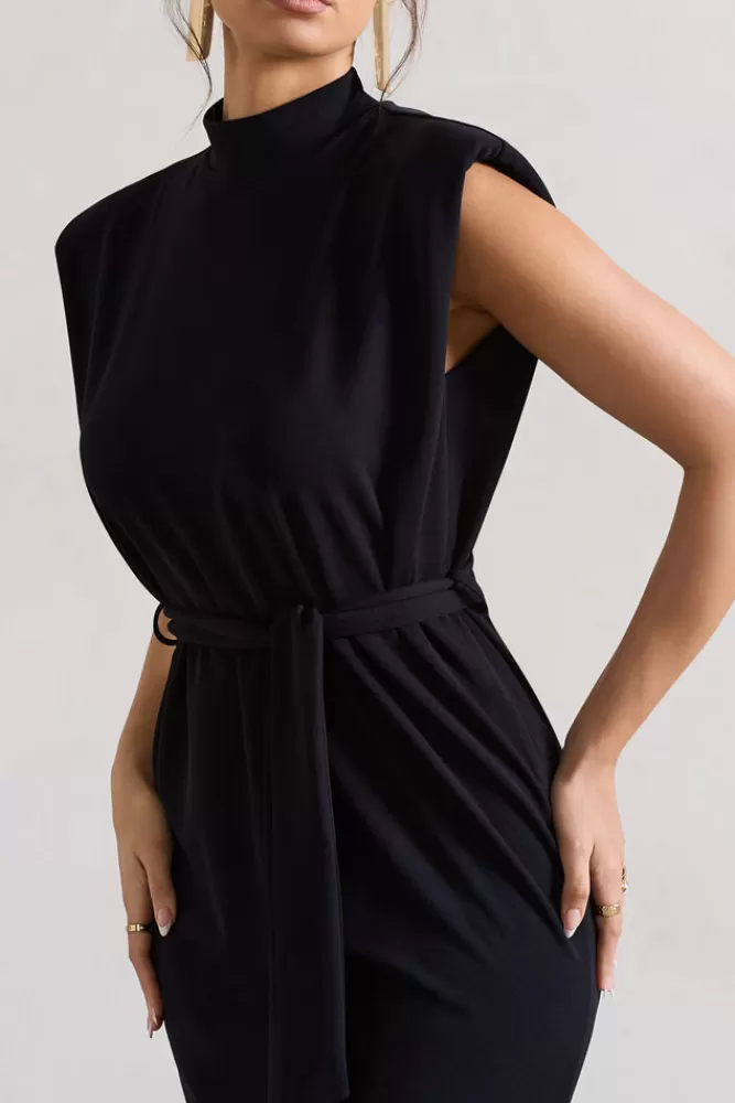 Abito Elegante Collo Alto Club L - Nero Classico con Cintura in Vita e Fiocco | Promozione Imperdibile Abiti Lunghi Da Sera